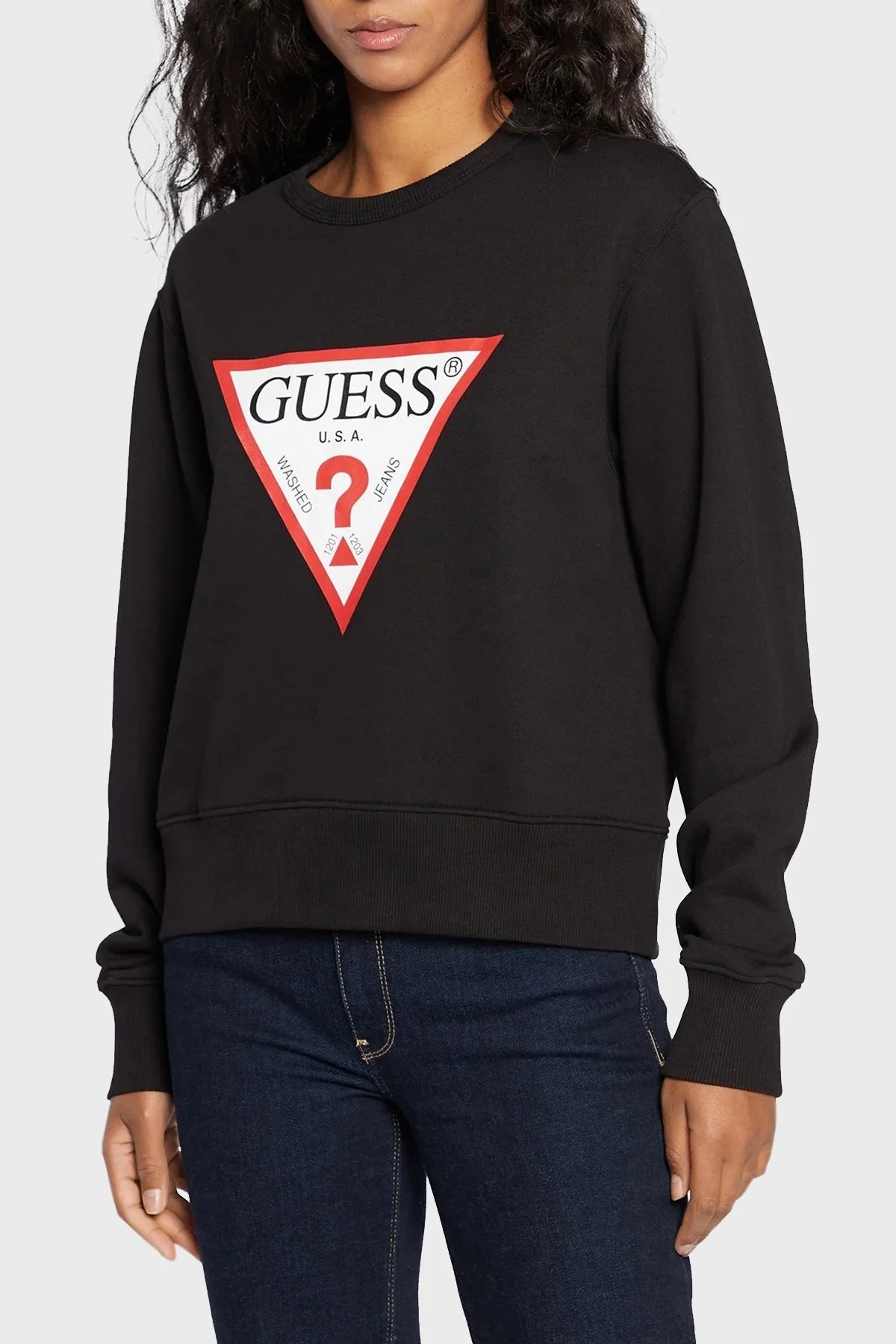 Guess Cn Original Pamuklu Regular Fit Bisiklet Yaka W2YQ16KBA11 Bayan Sweat W2YQ16 KBA11 JBLK SİYAH - 1