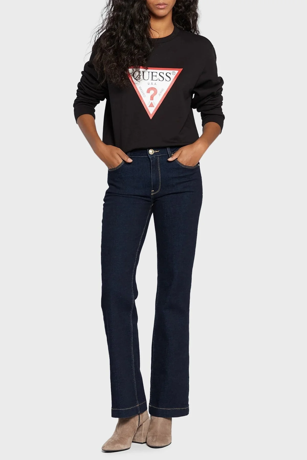 Guess Cn Original Pamuklu Regular Fit Bisiklet Yaka W2YQ16KBA11 Bayan Sweat W2YQ16 KBA11 JBLK SİYAH - 2