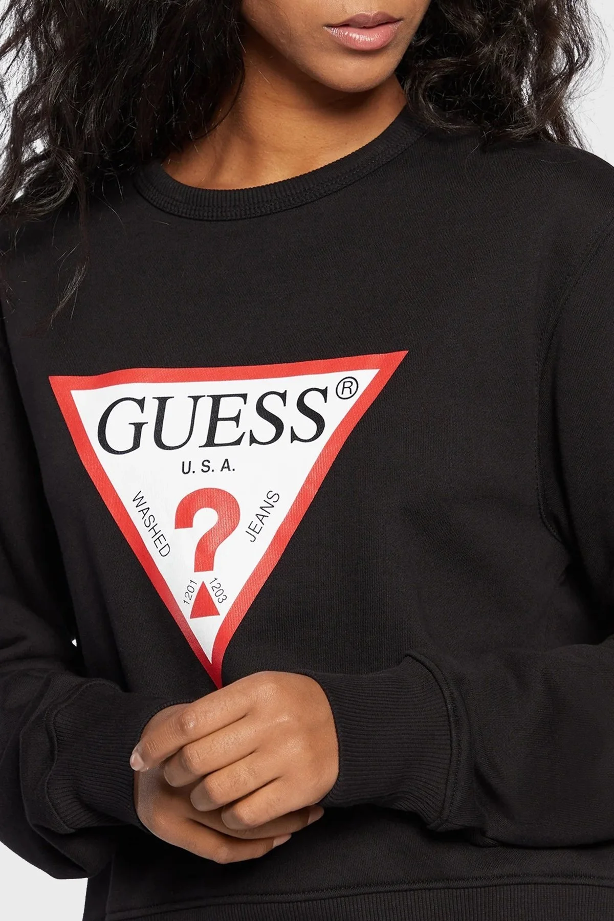 Guess Cn Original Pamuklu Regular Fit Bisiklet Yaka W2YQ16KBA11 Bayan Sweat W2YQ16 KBA11 JBLK SİYAH - 4
