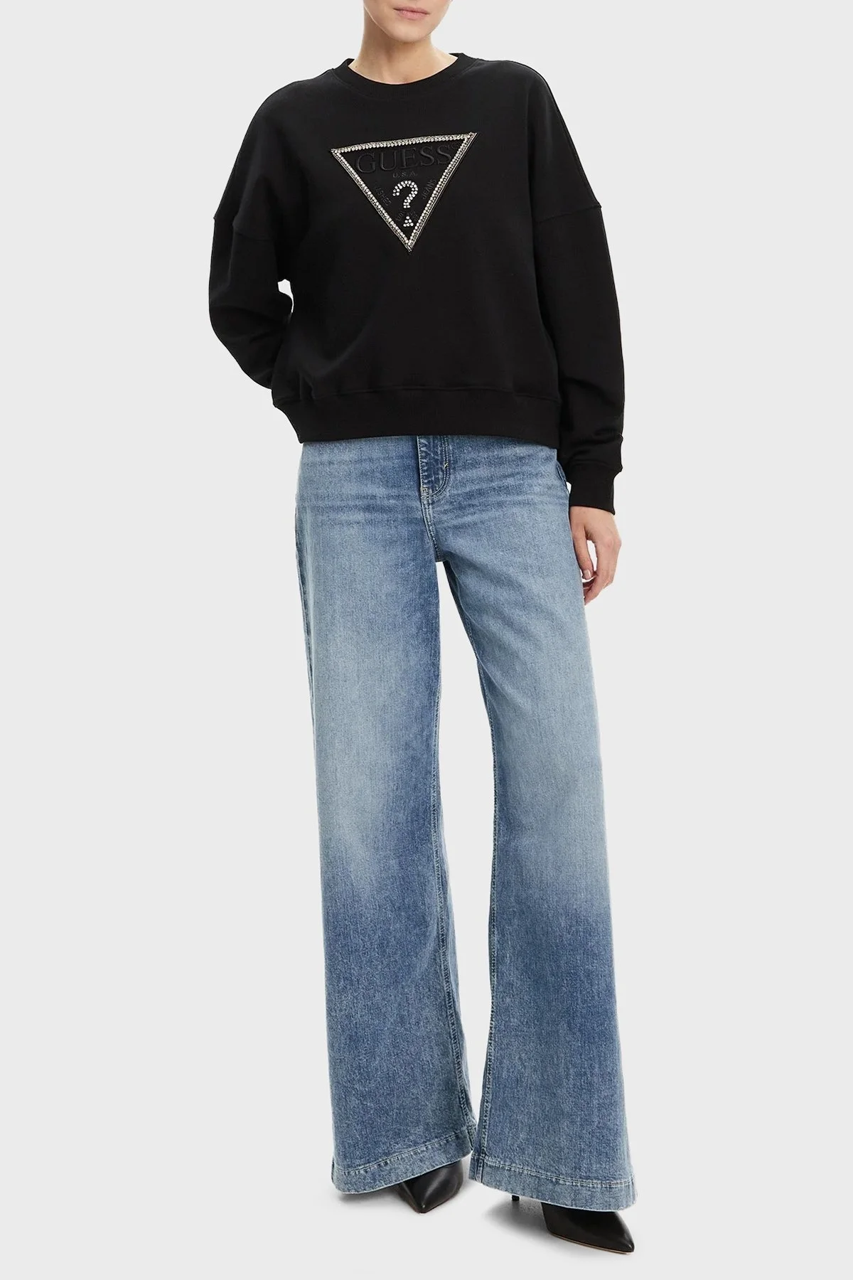 Guess Cn Rachele Pamuklu Regular Fit Üçgen Logolu W5YQ04KC8I0 Bayan Sweat W5YQ04 KC8I0 JBLK SİYAH - 2