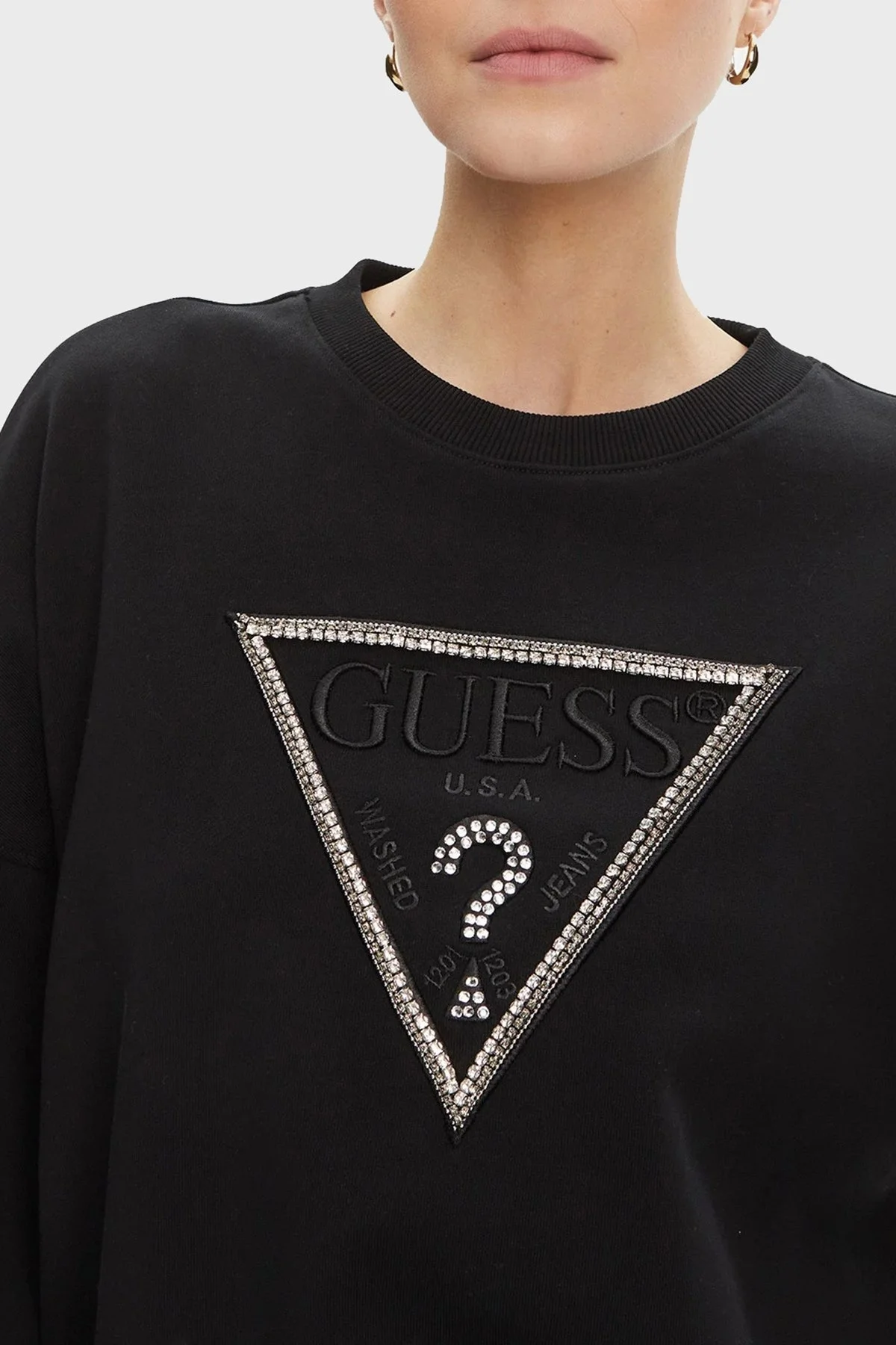 Guess Cn Rachele Pamuklu Regular Fit Üçgen Logolu W5YQ04KC8I0 Bayan Sweat W5YQ04 KC8I0 JBLK SİYAH - 4