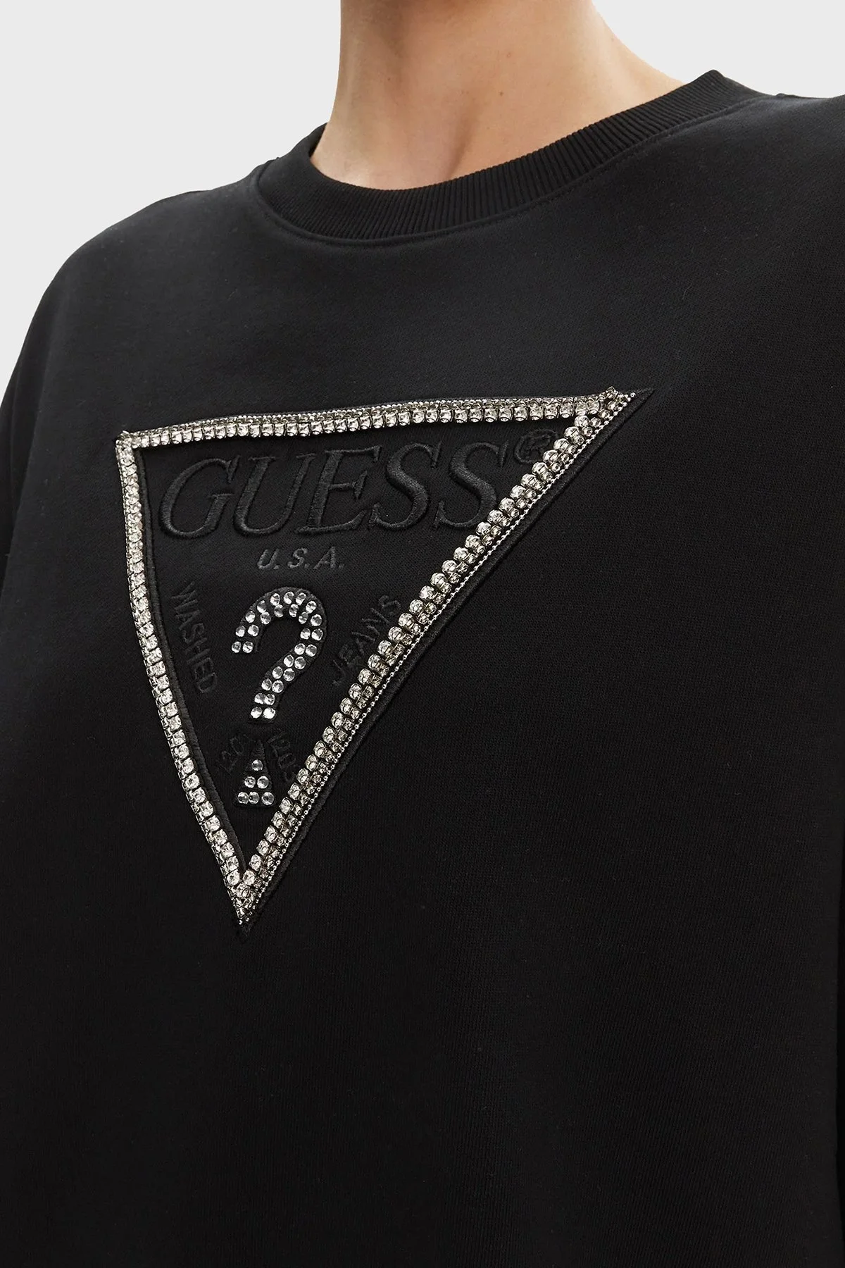 Guess Cn Rachele Pamuklu Regular Fit Üçgen Logolu W5YQ04KC8I0 Bayan Sweat W5YQ04 KC8I0 JBLK SİYAH - 5