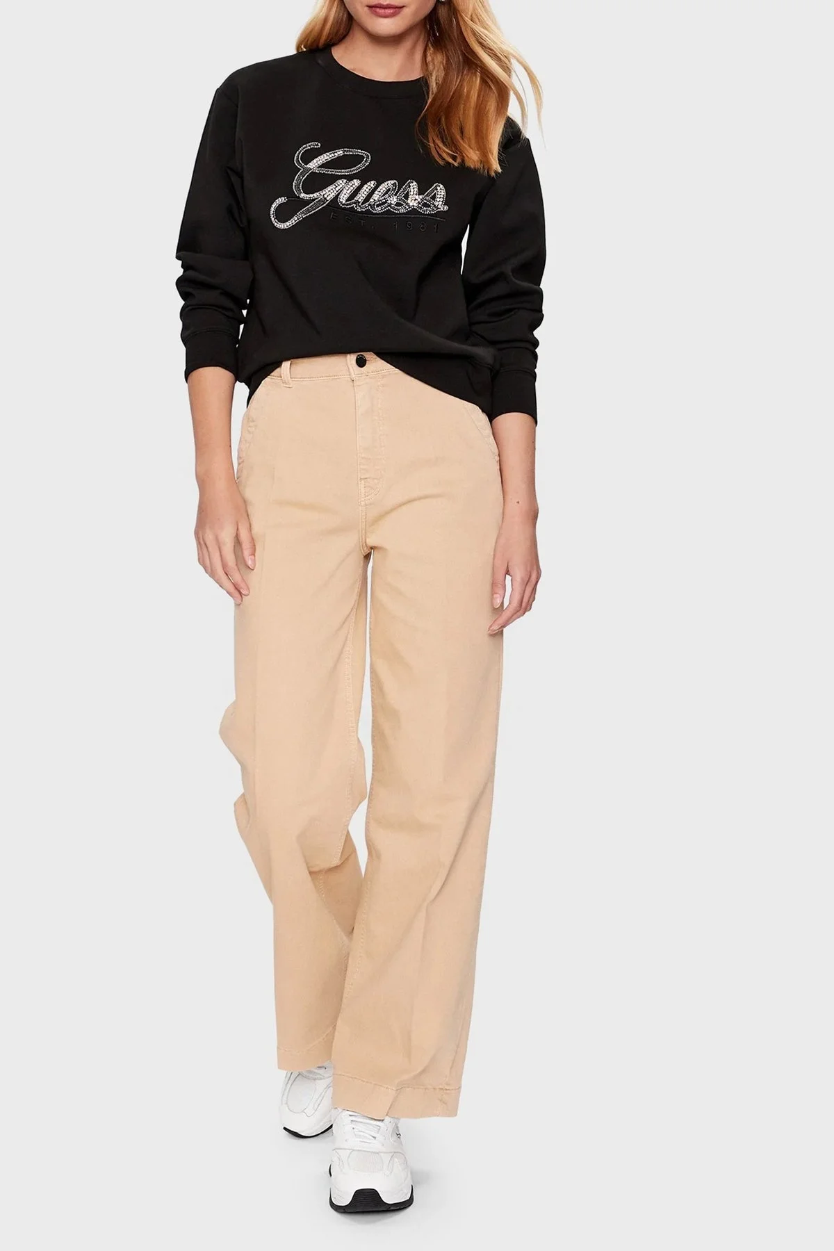Guess Cn Script Pamuklu Regular Fit Bisiklet Yaka Bayan Sweat W3YQ03KB932 JBLK SİYAH - 3