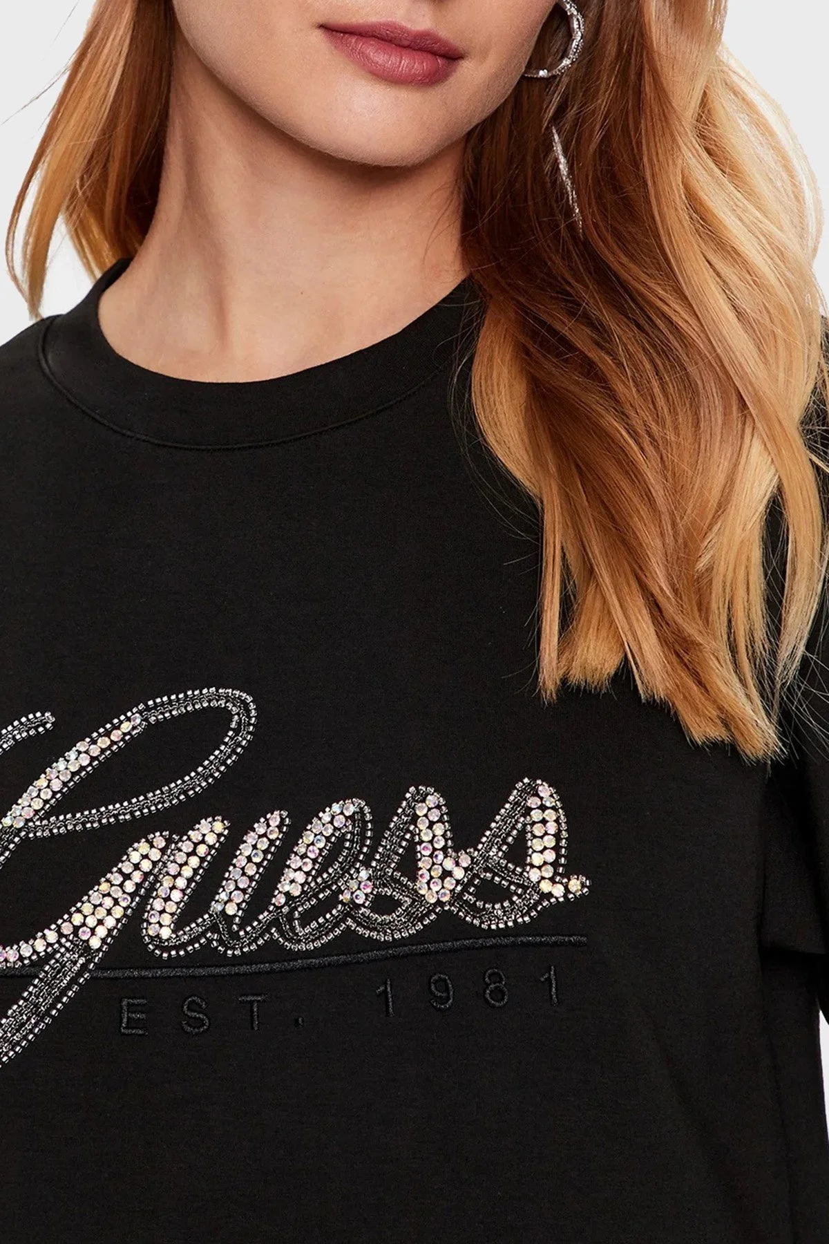 Guess Cn Script Pamuklu Regular Fit Bisiklet Yaka Bayan Sweat W3YQ03KB932 JBLK SİYAH - 4