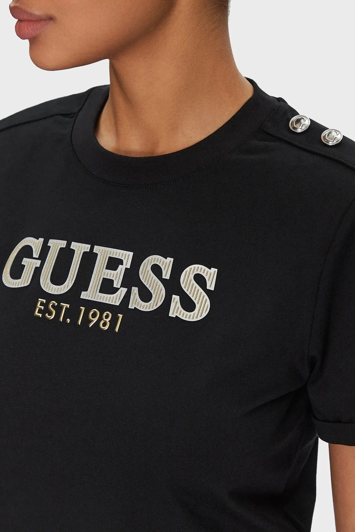 Guess Cn Ss Cropped % 100 Pamuk Boxy Fit Logolu W5GI15K8FQ4 Bayan T Shirt W5GI15 K8FQ4 JBLK SİYAH - 9