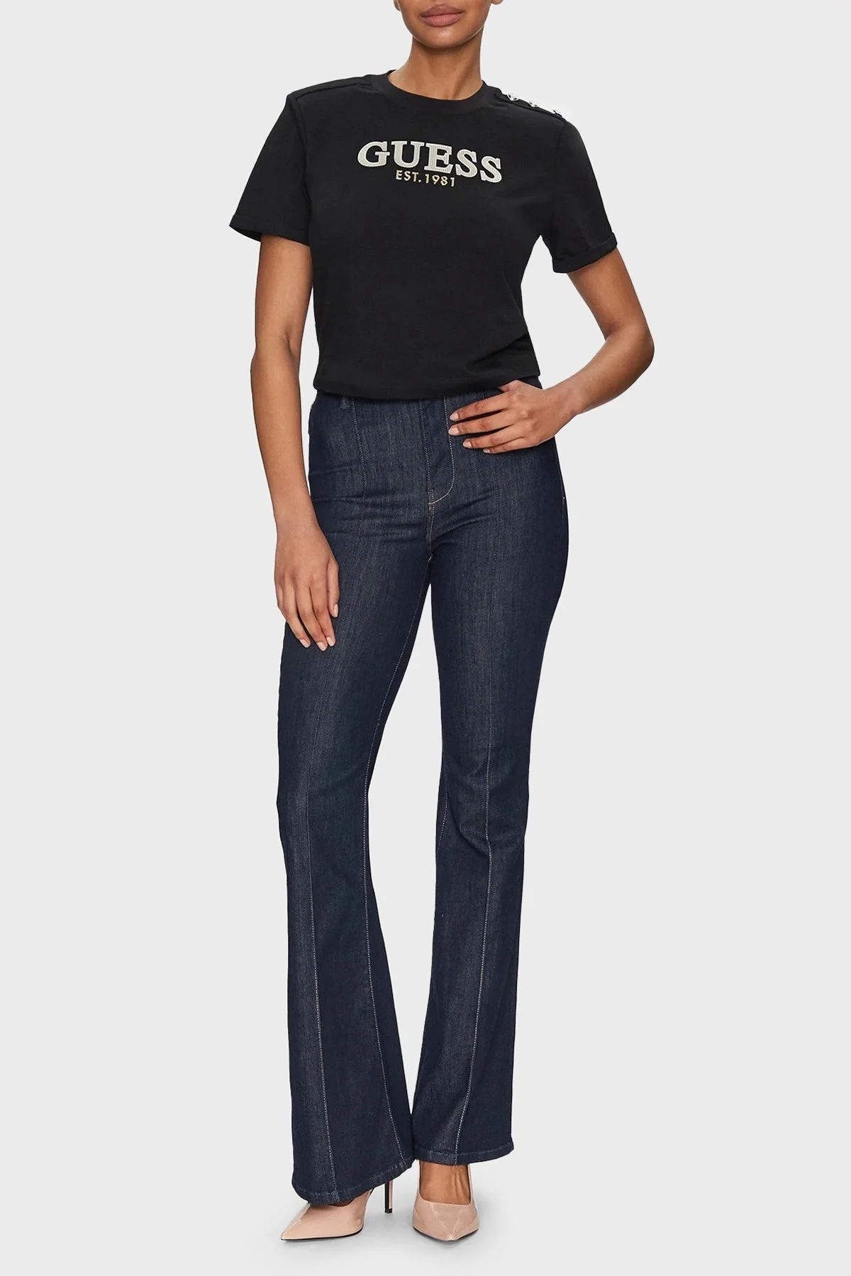 Guess Cn Ss Cropped % 100 Pamuk Boxy Fit Logolu W5GI15K8FQ4 Bayan T Shirt W5GI15 K8FQ4 JBLK SİYAH - 12