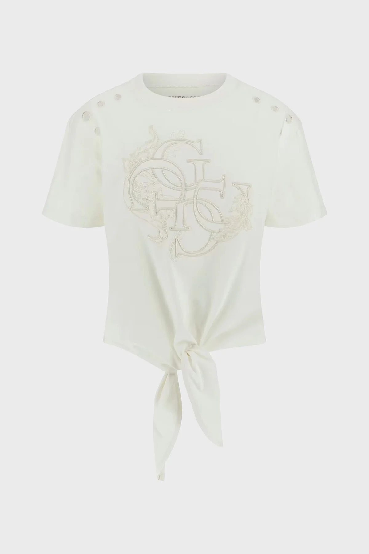 Guess Cn Ss Eyelet Pamuklu Boxy Fit 4G Logolu Crop W5GI18I3Z14 Bayan T Shirt W5GI18 I3Z14 G012 EKRU - 10