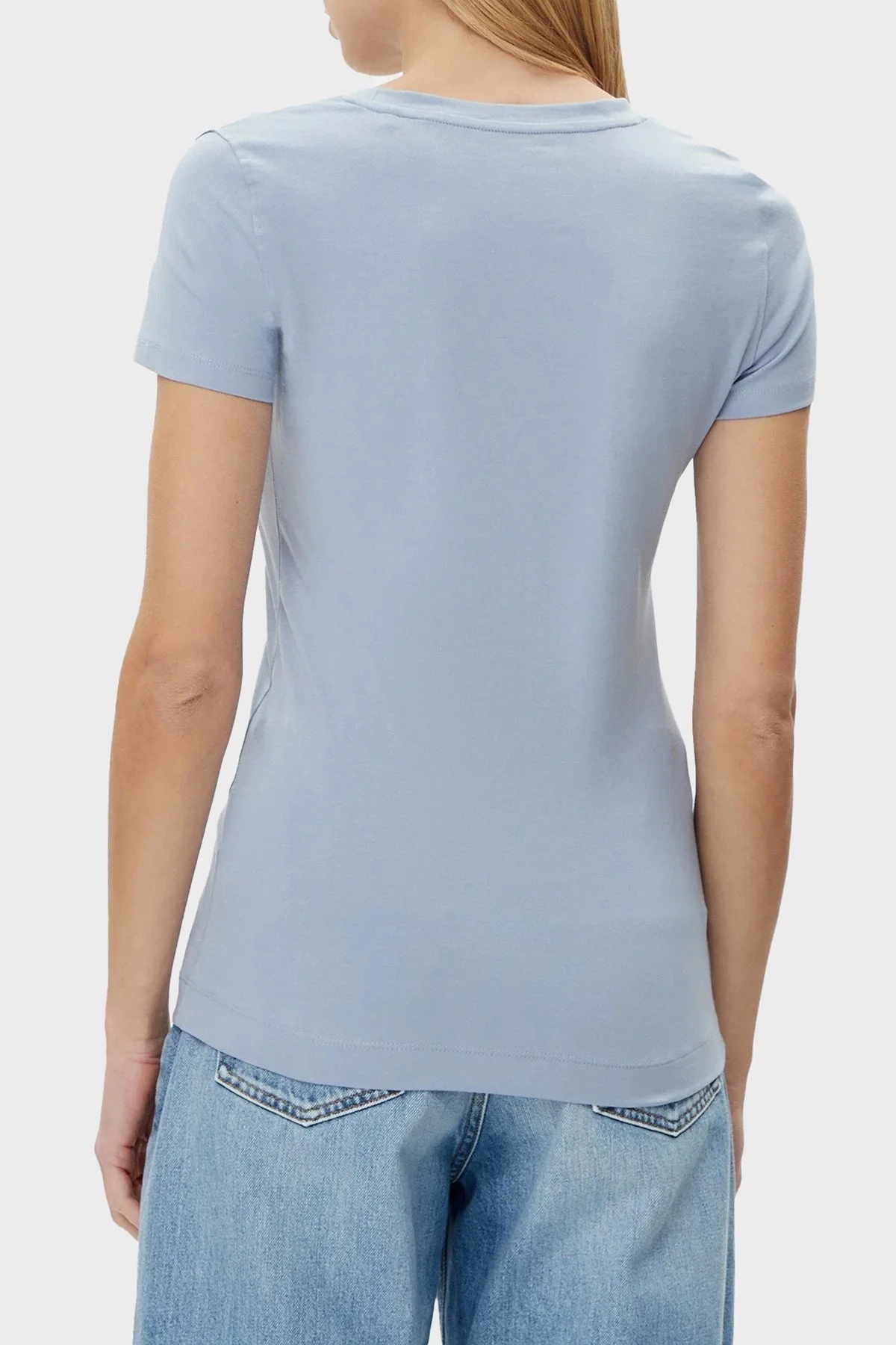 Guess Cn Ss Glitter Pamuklu Taşlı Logo Slim Fit Bisiklet Yaka W5GI14J1314 Bayan T Shirt W5GI14 J1314 A70Q AÇIK MAVİ - 7