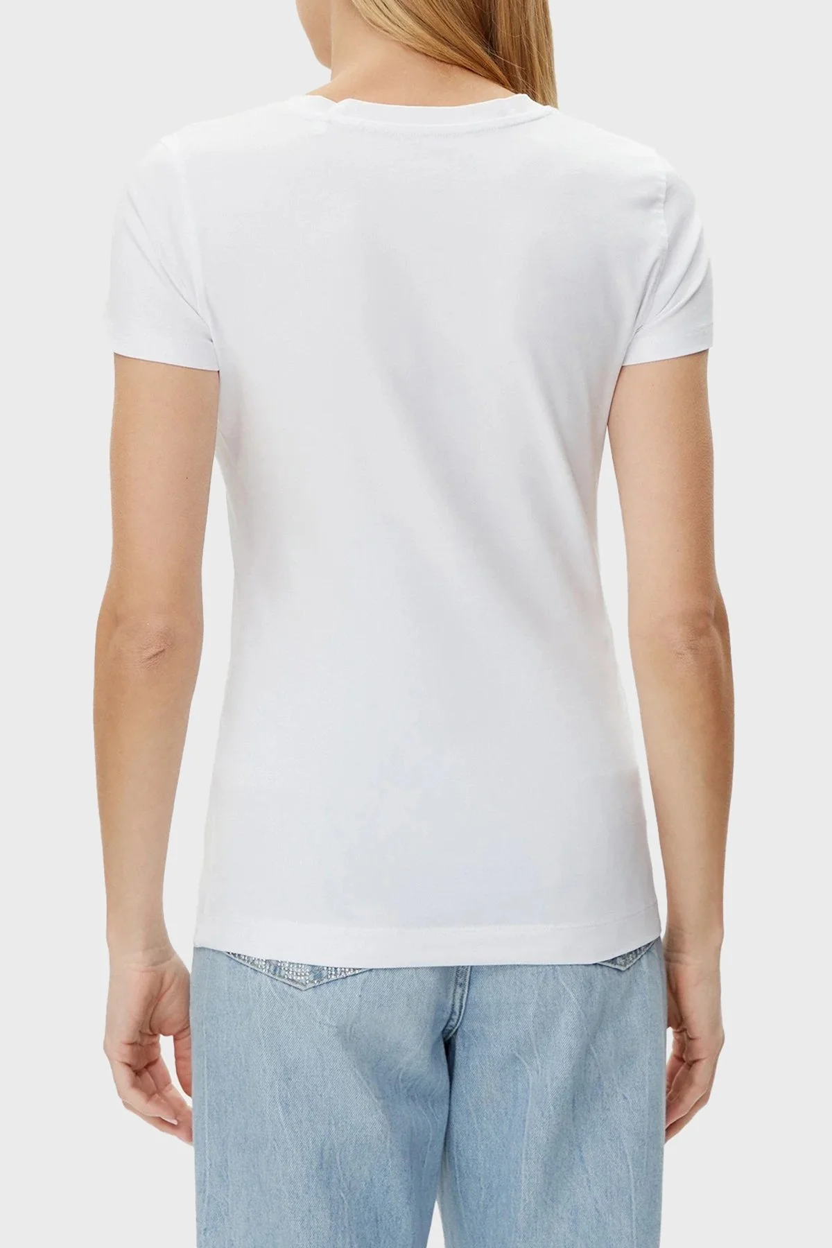 Guess Cn Ss Glitter Streç Pamuklu Slim Fit Sim Logolu W5GI14J1314 Bayan T Shirt W5GI14 J1314 G011 BEYAZ - 8