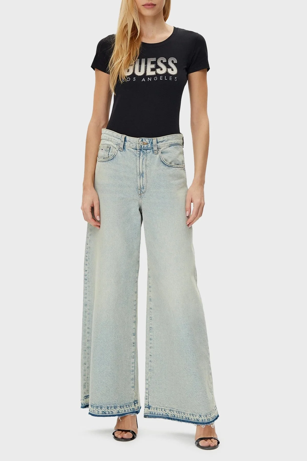 Guess Cn Ss Glitter Streç Pamuklu Slim Fit Sim Logolu W5GI14J1314 Bayan T Shirt W5GI14 J1314 JBLK SİYAH - 7