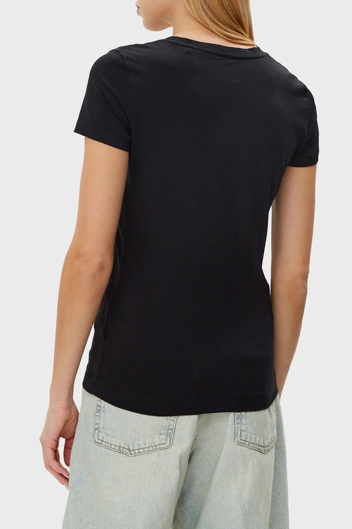 Guess Cn Ss Glitter Streç Pamuklu Slim Fit Sim Logolu W5GI14J1314 Bayan T Shirt W5GI14 J1314 JBLK SİYAH - 8