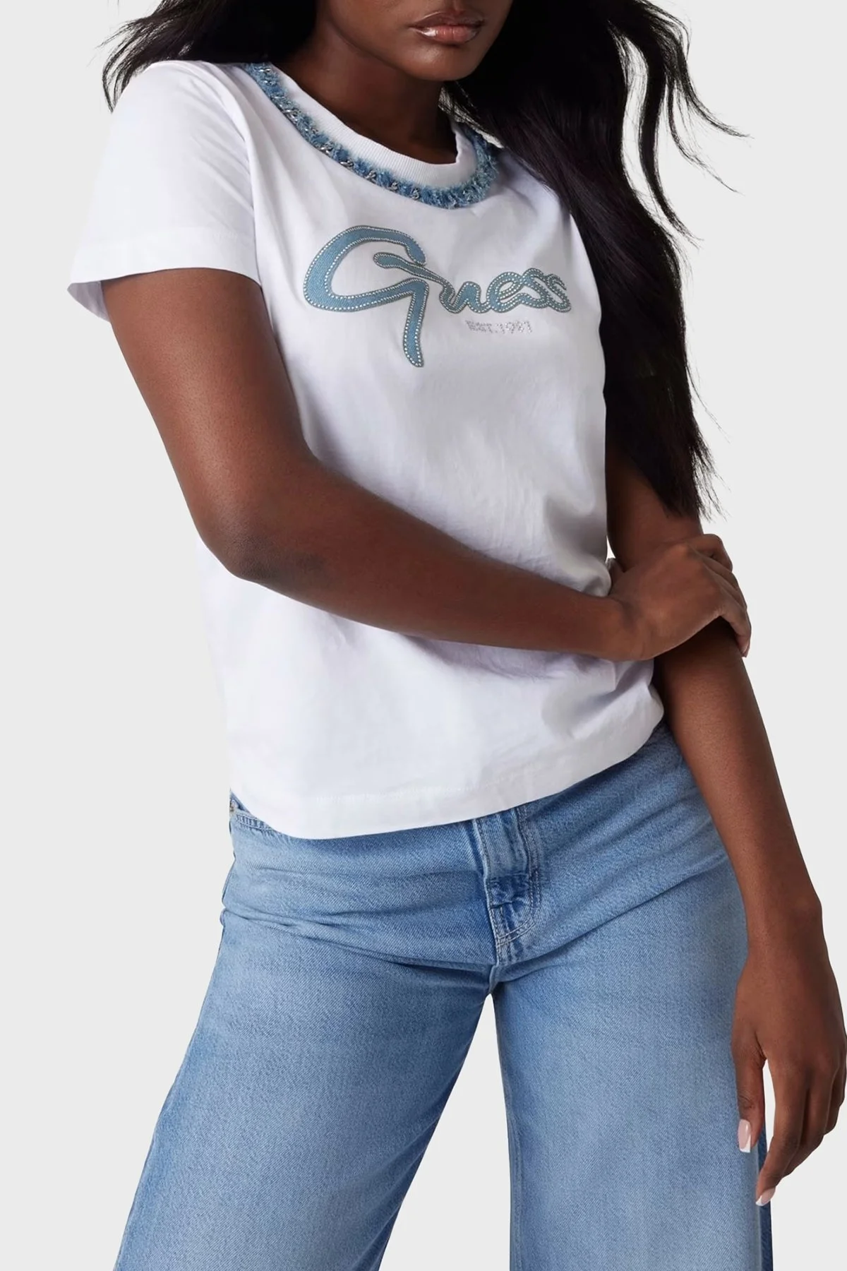 Guess Cn Ss Jeans Pamuklu Regular Fit Zincir Detaylı W5GI03I3Z14 Bayan T Shirt W5GI03 I3Z14 G011 BEYAZ - 6