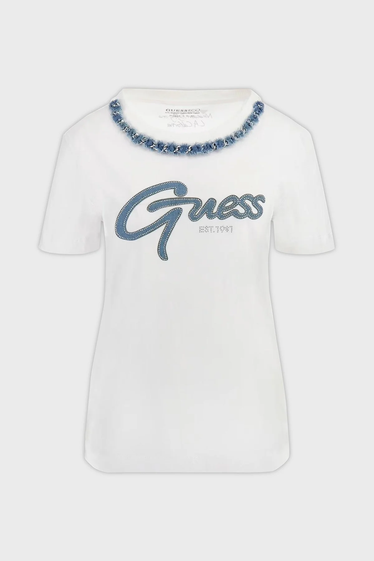 Guess Cn Ss Jeans Pamuklu Regular Fit Zincir Detaylı W5GI03I3Z14 Bayan T Shirt W5GI03 I3Z14 G011 BEYAZ - 10