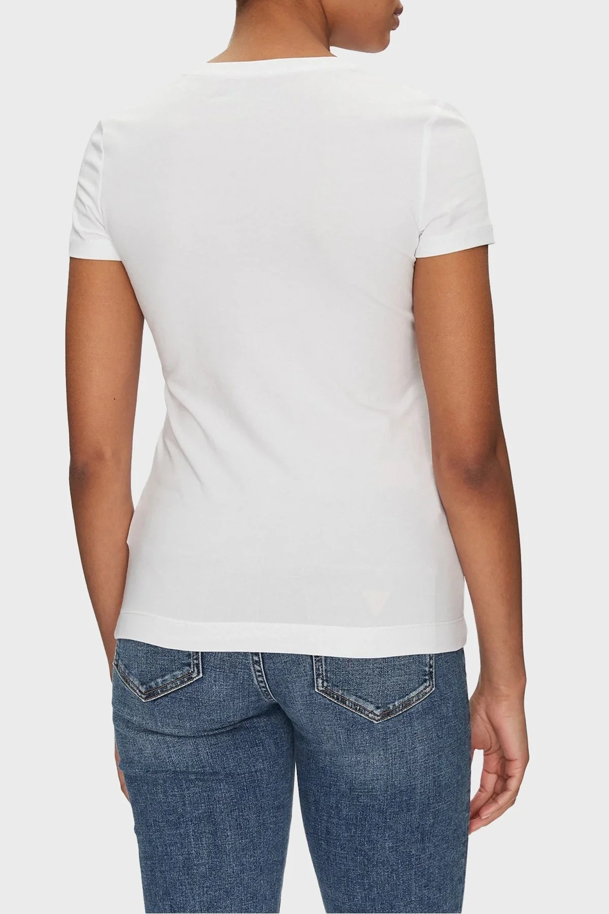Guess Cn Ss Logo Streç Pamuklu Slim Fit Bisiklet Yaka W5GI04J1314 Bayan T Shirt W5GI04 J1314 G011 BEYAZ - 8