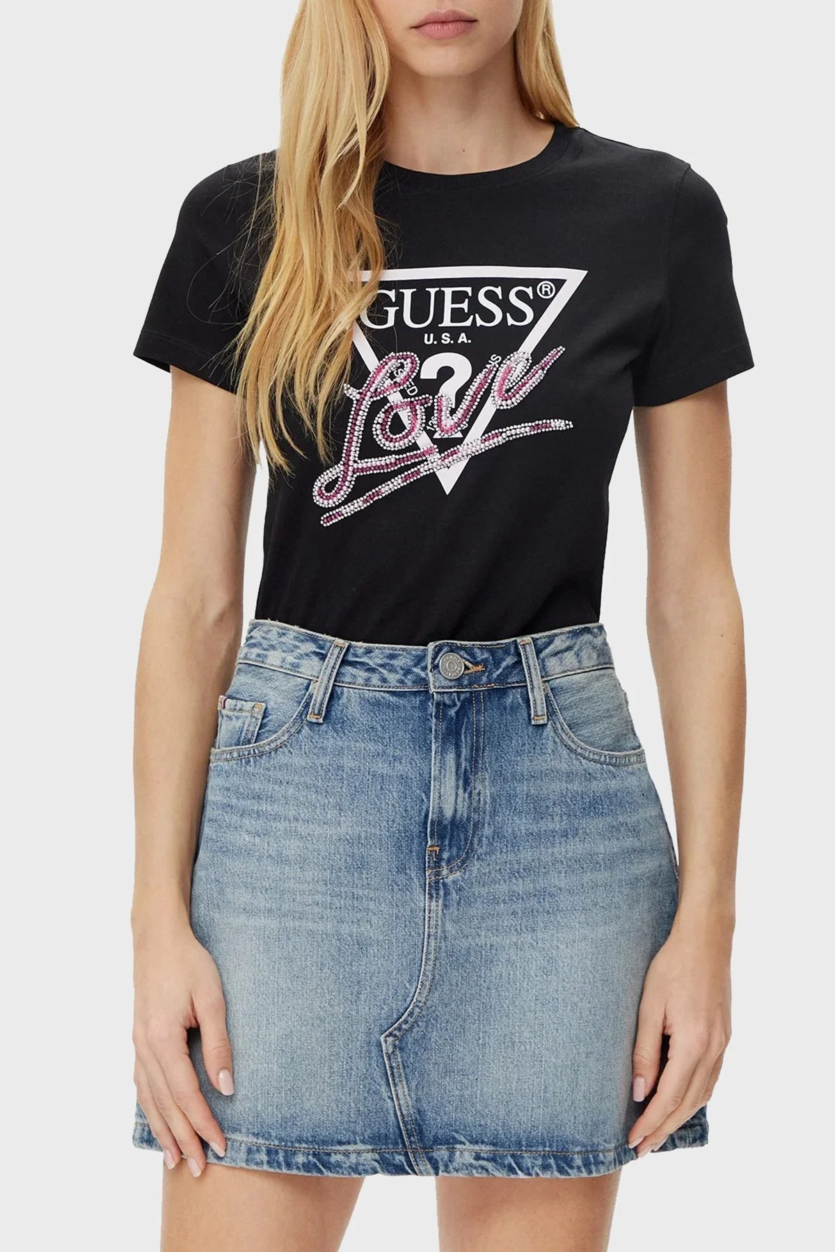 Guess Cn Ss Love % 100 Pamuk Regular Fit Logolu W5GI05I3Z14 Bayan T Shirt W5GI05 I3Z14 JBLK SİYAH - 6