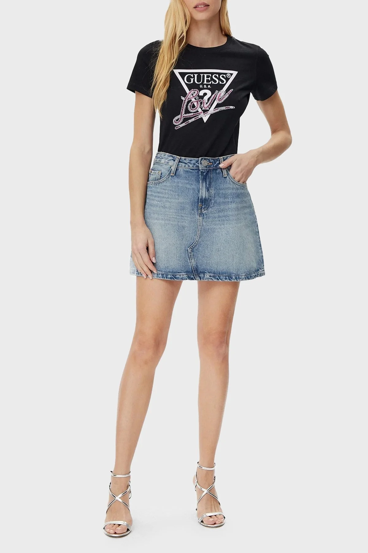 Guess Cn Ss Love % 100 Pamuk Regular Fit Logolu W5GI05I3Z14 Bayan T Shirt W5GI05 I3Z14 JBLK SİYAH - 7