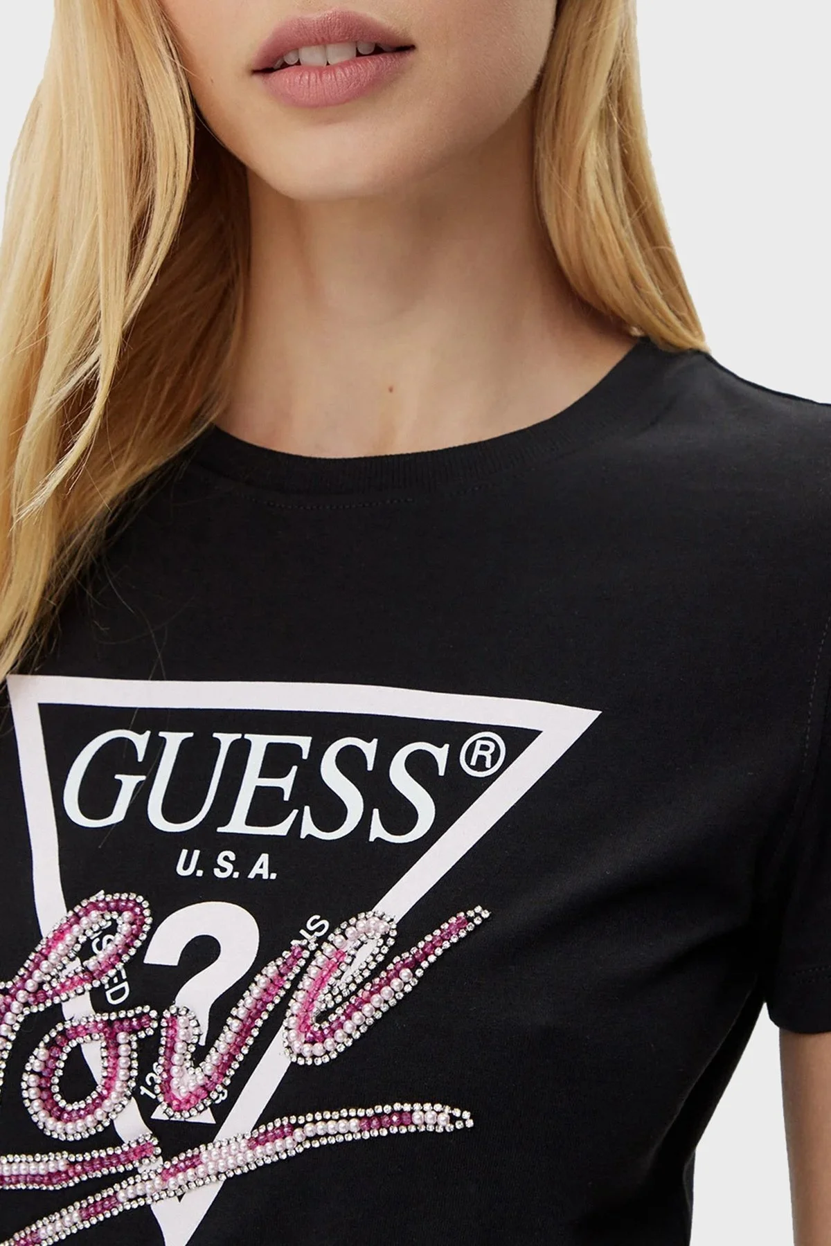Guess Cn Ss Love % 100 Pamuk Regular Fit Logolu W5GI05I3Z14 Bayan T Shirt W5GI05 I3Z14 JBLK SİYAH - 9