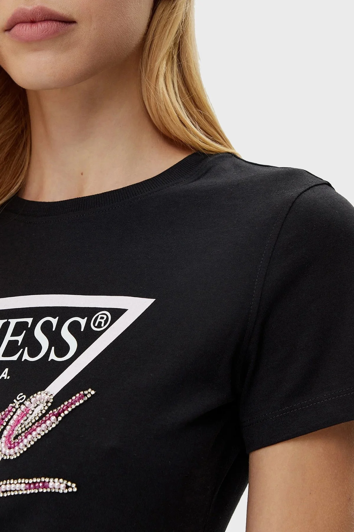 Guess Cn Ss Love % 100 Pamuk Regular Fit Logolu W5GI05I3Z14 Bayan T Shirt W5GI05 I3Z14 JBLK SİYAH - 10