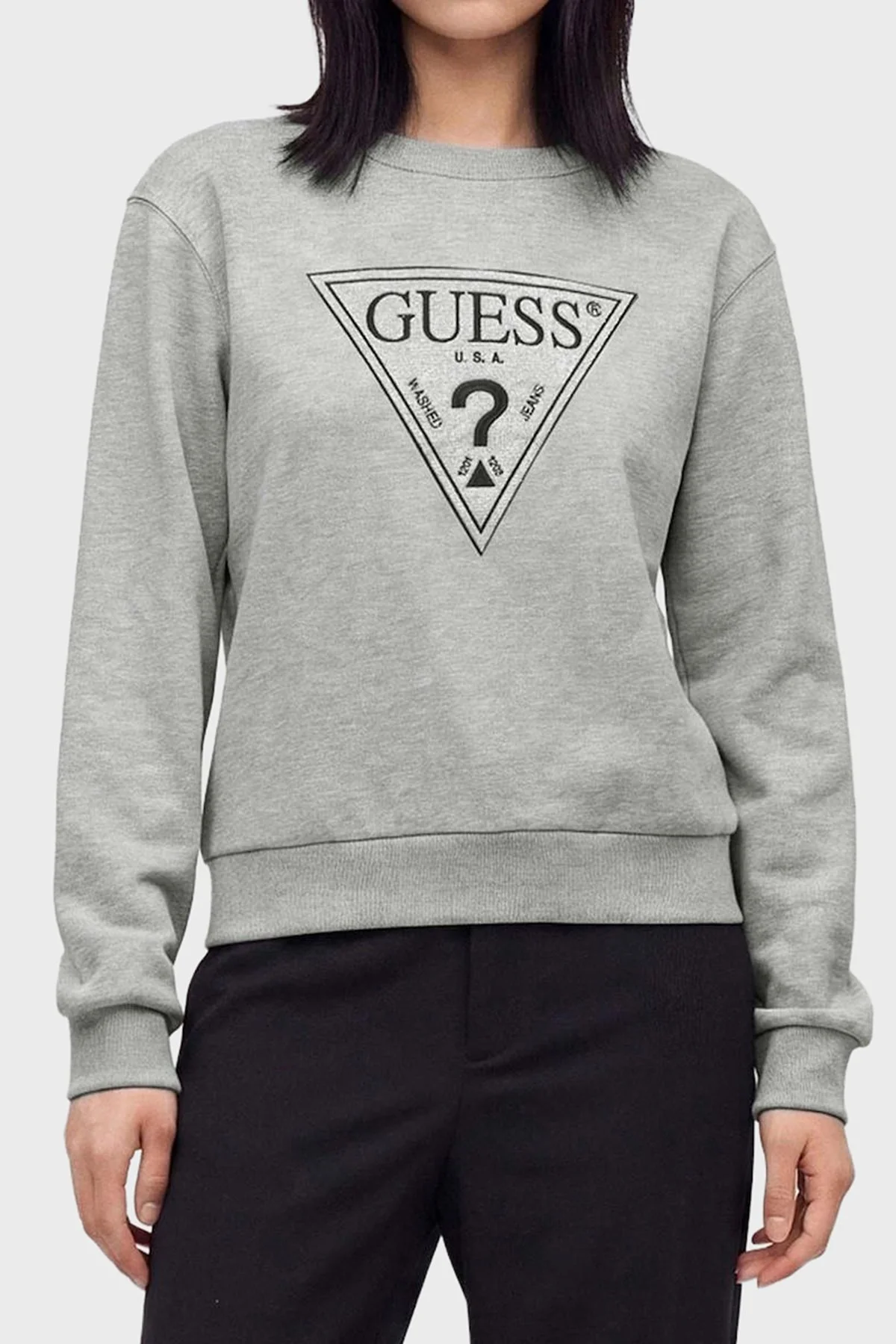 Guess Cn Triangle Flock Kadın Sweat W6BQ16 K6064 MRH Gri - 1