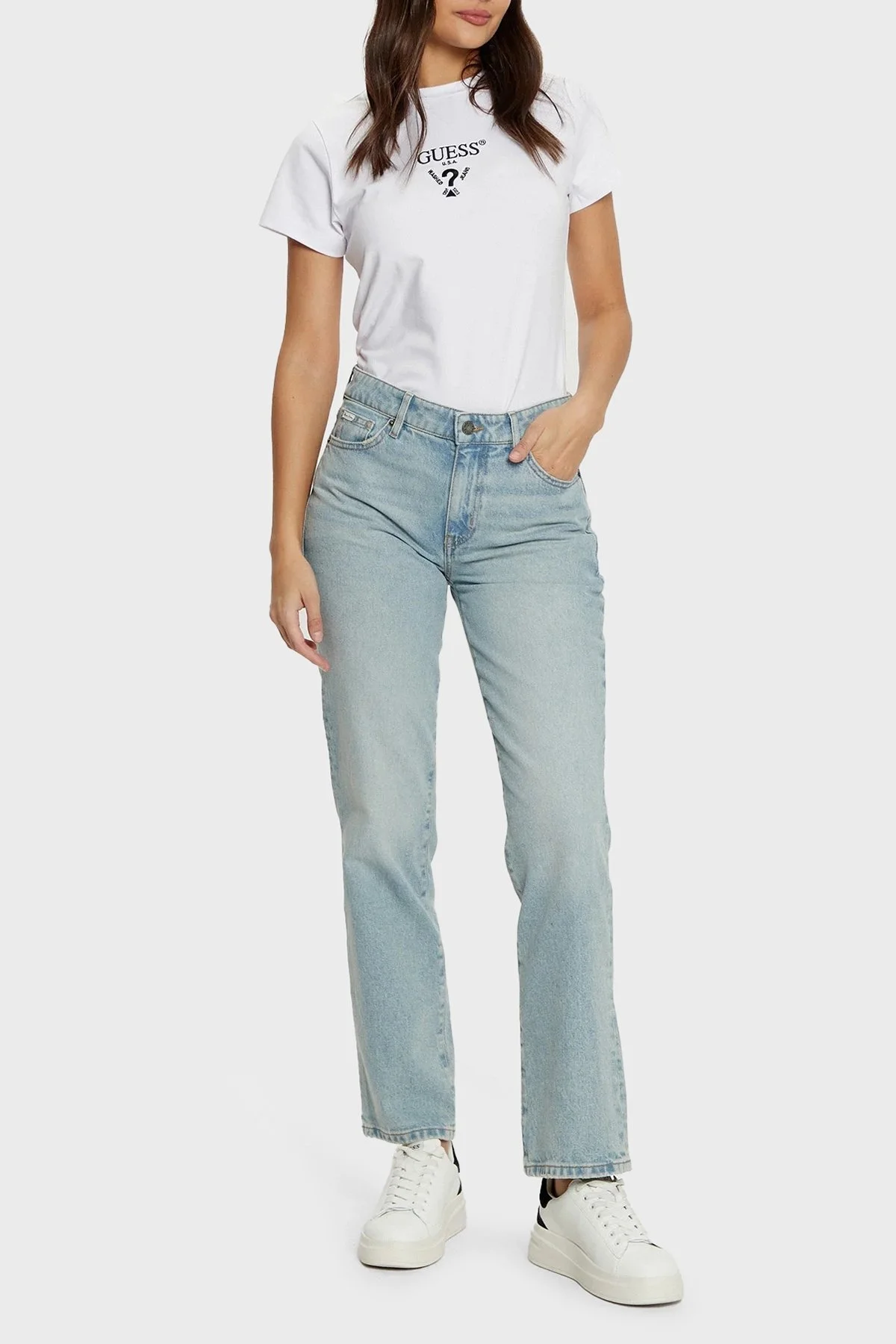 Guess Colette Logolu Streç Pamuklu Slim Fit Bisiklet Yaka V4YI21KCDH1 Bayan T Shirt V4YI21 KCDH1 G011 BEYAZ - 6