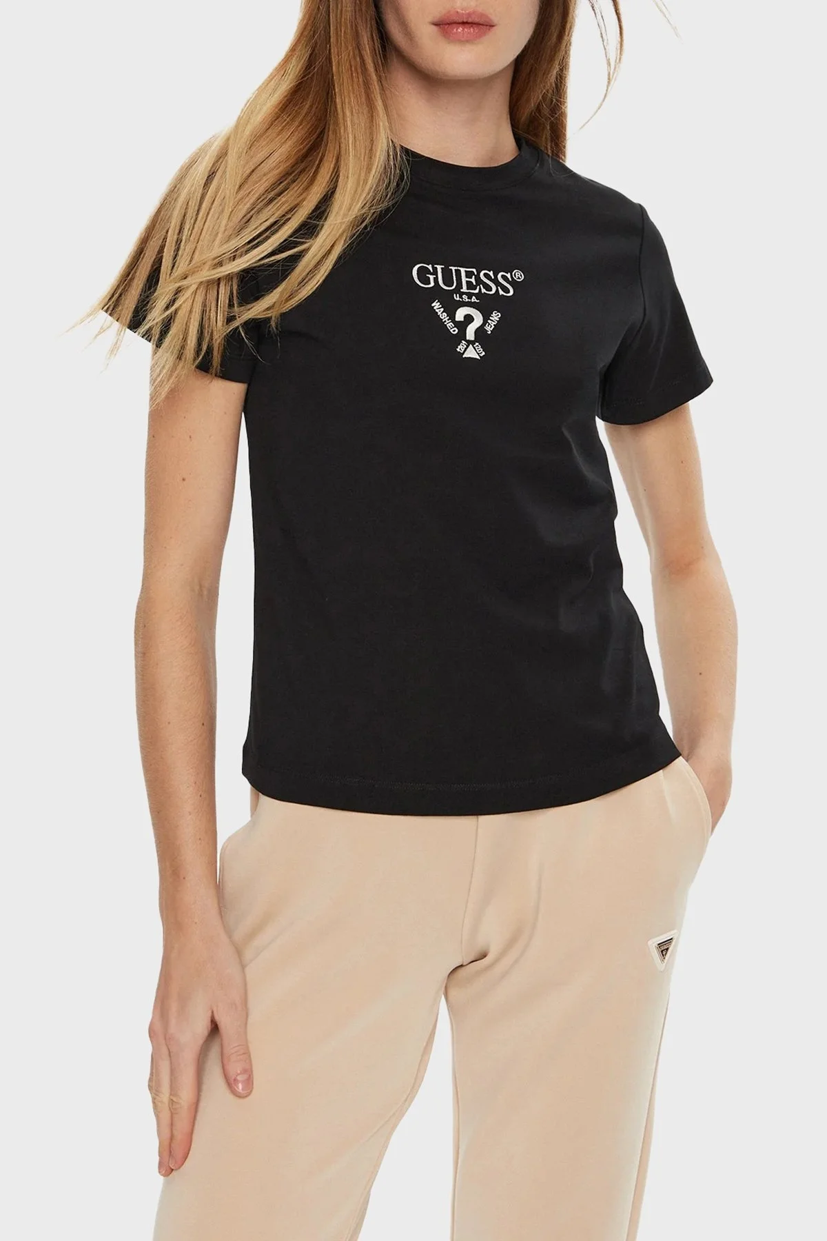 Guess Colette Logolu Streç Pamuklu Slim Fit Bisiklet Yaka V4YI21KCDH1 Bayan T Shirt V4YI21 KCDH1 JBLK SİYAH - 1