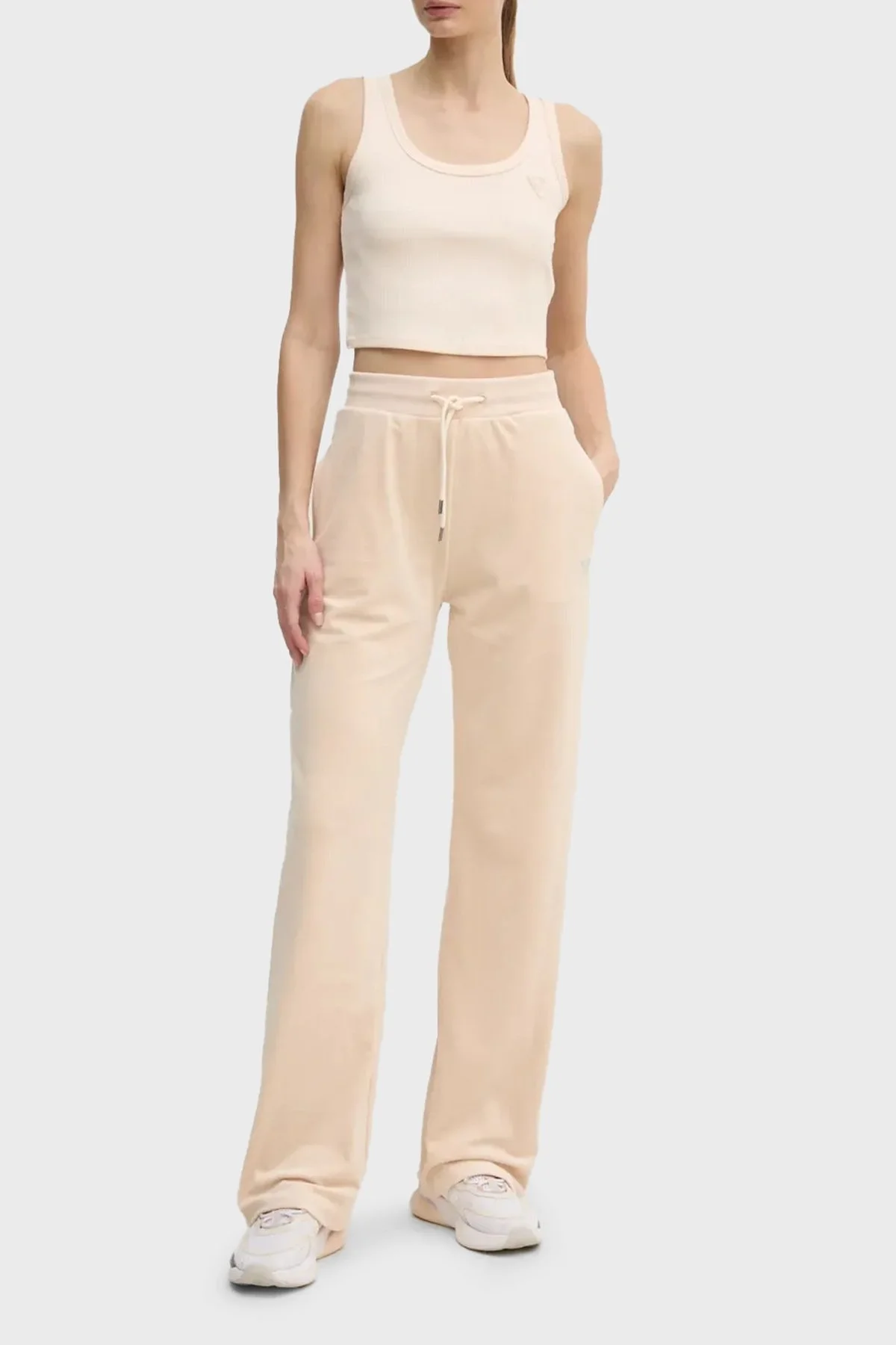 Guess Colette Rib Logolu Slim Fit Yuvarlak Yaka Fitilli V5RP07K8RT2 Bayan Top V5RP07 K8RT2 G6K5 EKRU - 7