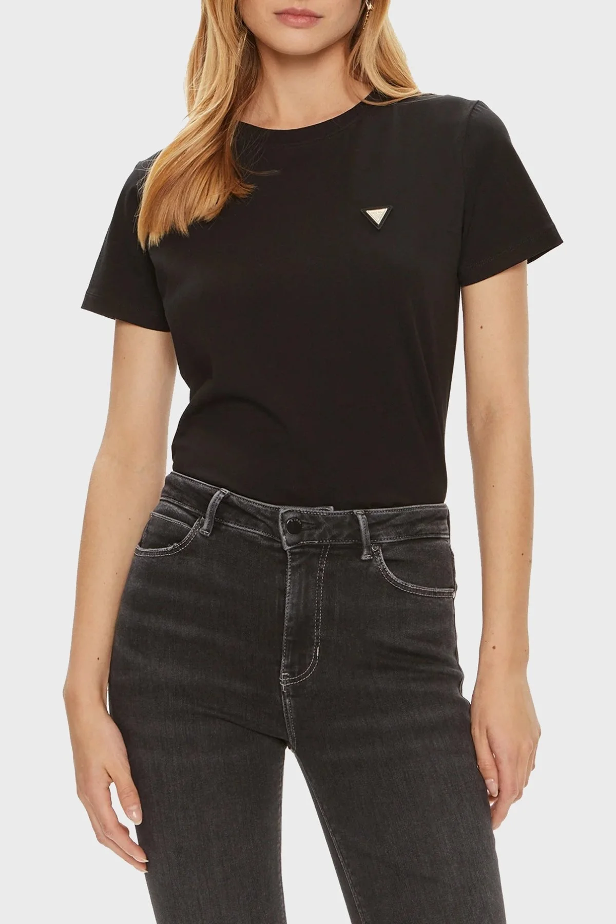 Guess Colette Streç Pamuklu Regular Fit Bisiklet Yaka V4YI09J1314 Bayan T Shirt V4YI09 J1314 JBLK SİYAH - 1