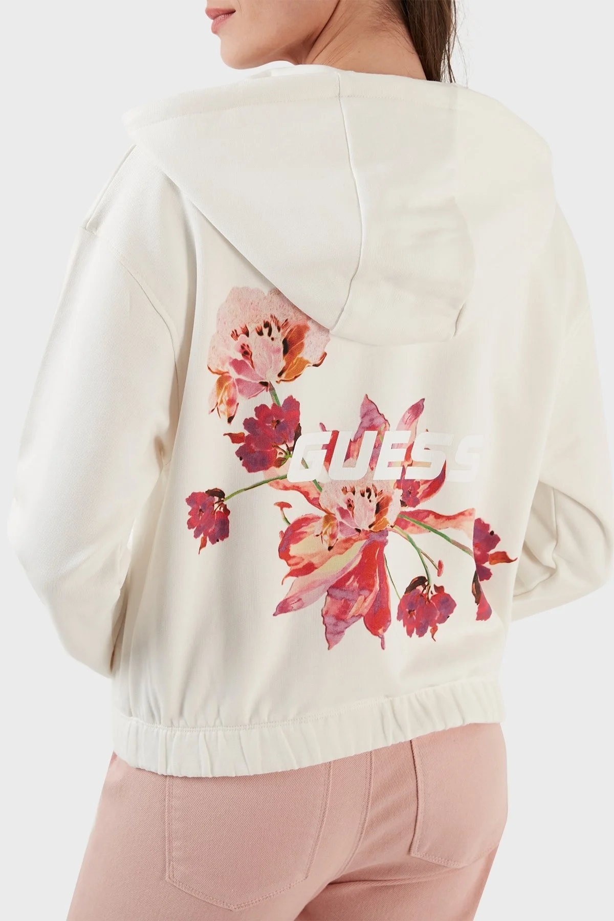 Guess Corine % 100 Pamuk Regular Fit Fermuarlı Kapüşonlu Bayan Sweat V3RQ09K68I3 G018 EKRU - 2