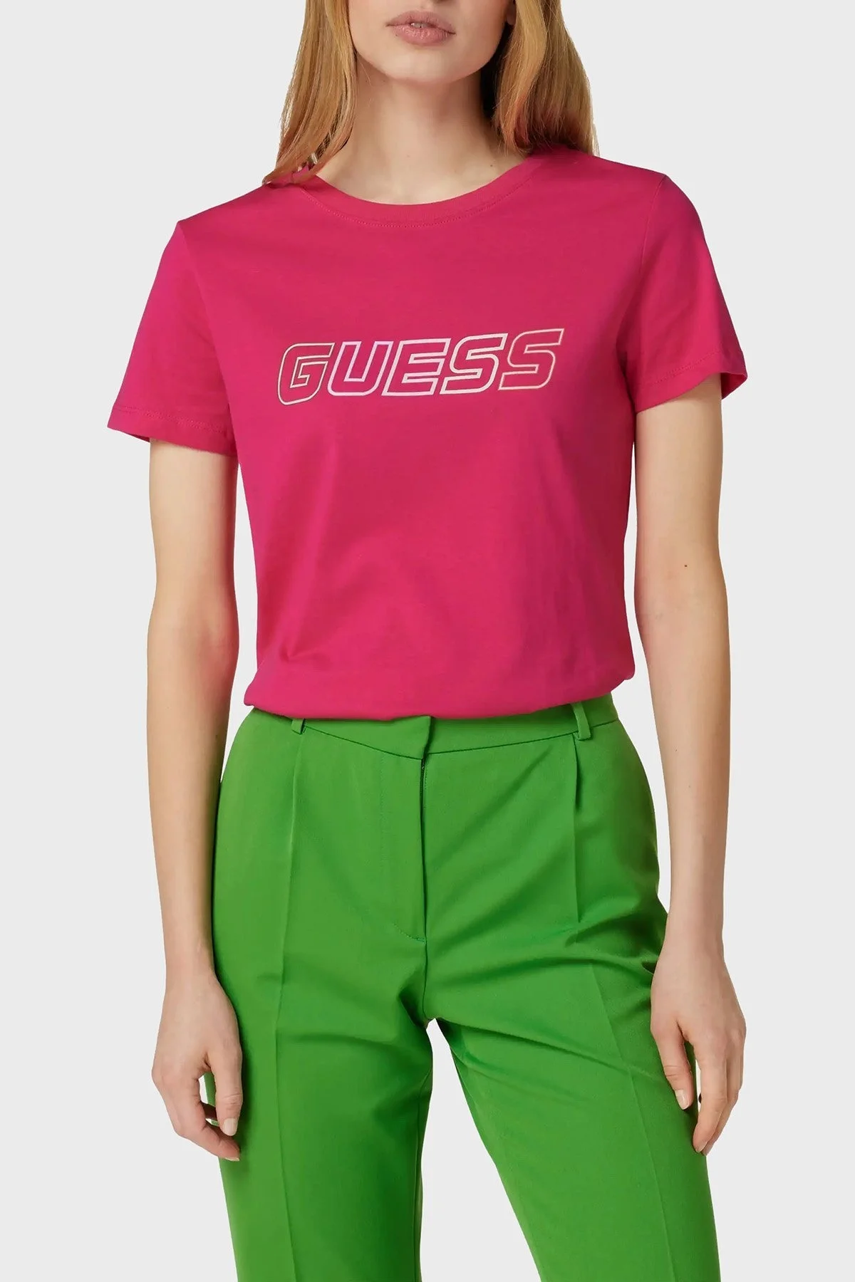 Guess Corine Pamuklu Regular Fit Bisiklet Yaka Bayan T Shirt V3RI04I3Z14 JLPK FUŞYA - 1