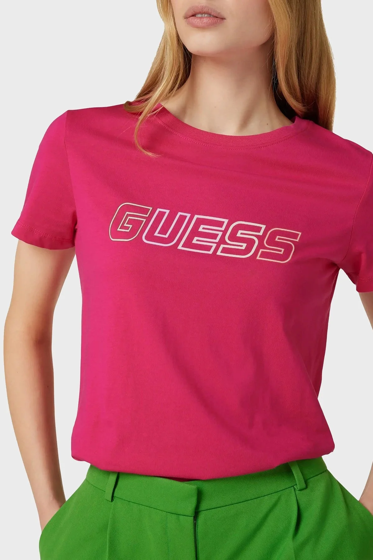 Guess Corine Pamuklu Regular Fit Bisiklet Yaka Bayan T Shirt V3RI04I3Z14 JLPK FUŞYA - 2