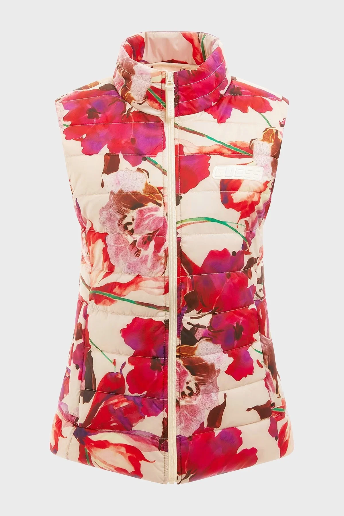 Guess Corine Tamamı Çiçek Desenli Dik Yaka Slim Fit Kapitone Bayan Yelek V3RL07WF3X0 P15T BEJ - 4