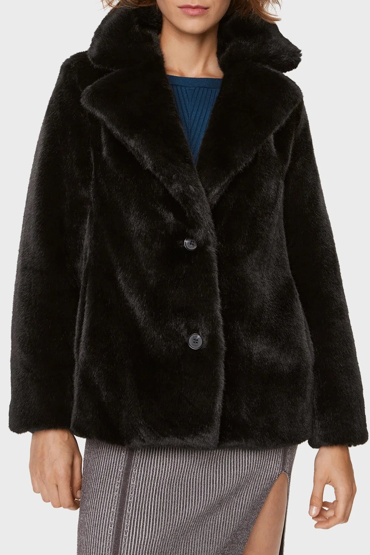 Guess Corinne Regular Fit Peluş Bayan Kaban W3BL57WFSI0 JBLK SİYAH - 1