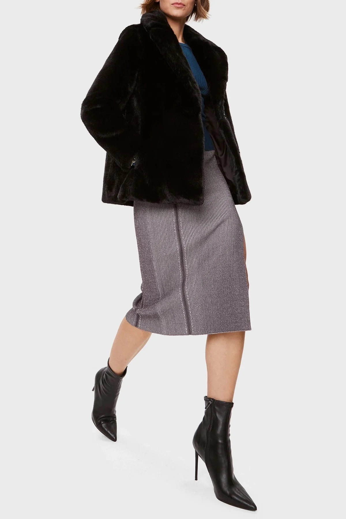 Guess Corinne Regular Fit Peluş Bayan Kaban W3BL57WFSI0 JBLK SİYAH - 3