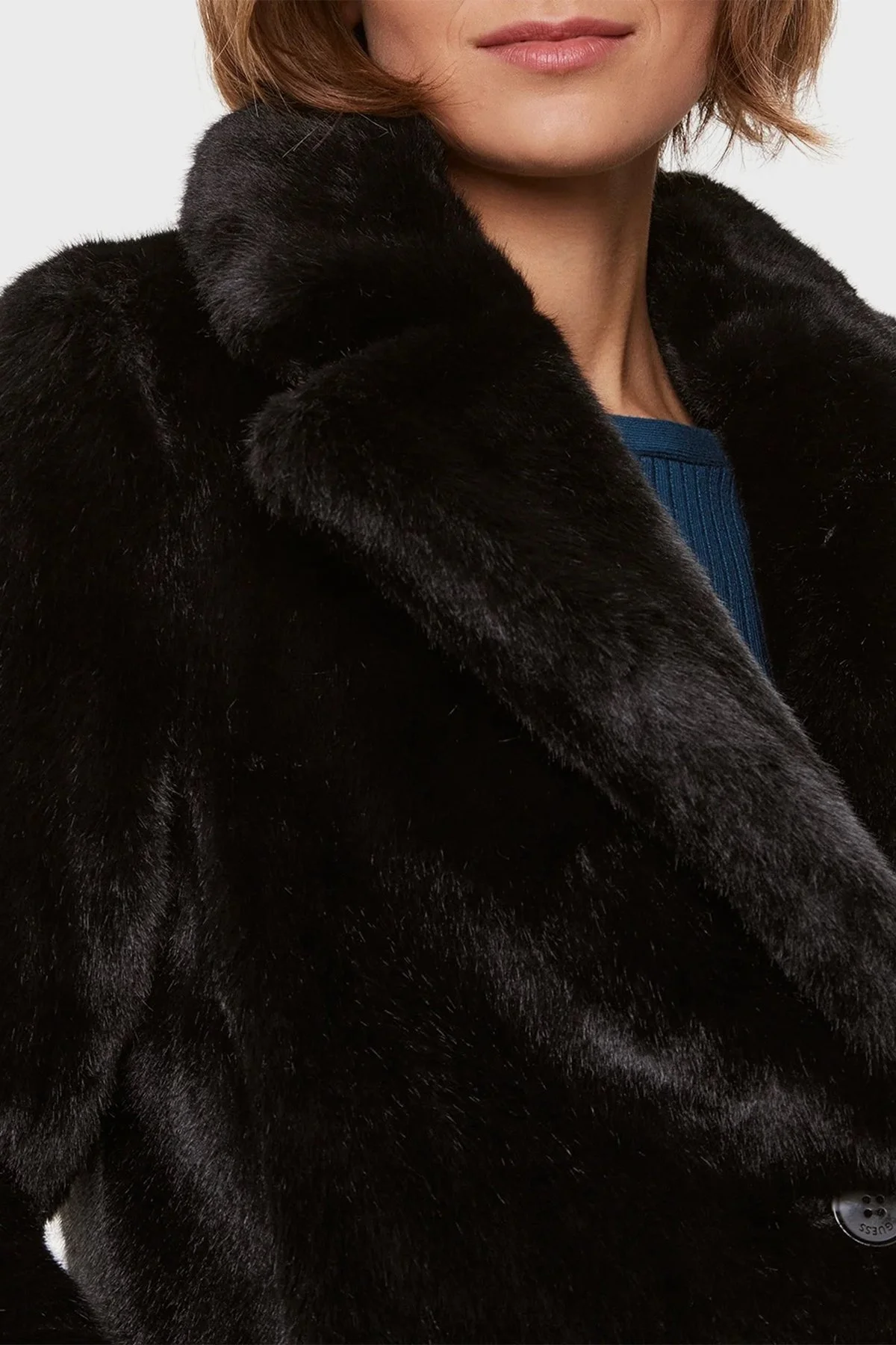 Guess Corinne Regular Fit Peluş Bayan Kaban W3BL57WFSI0 JBLK SİYAH - 4