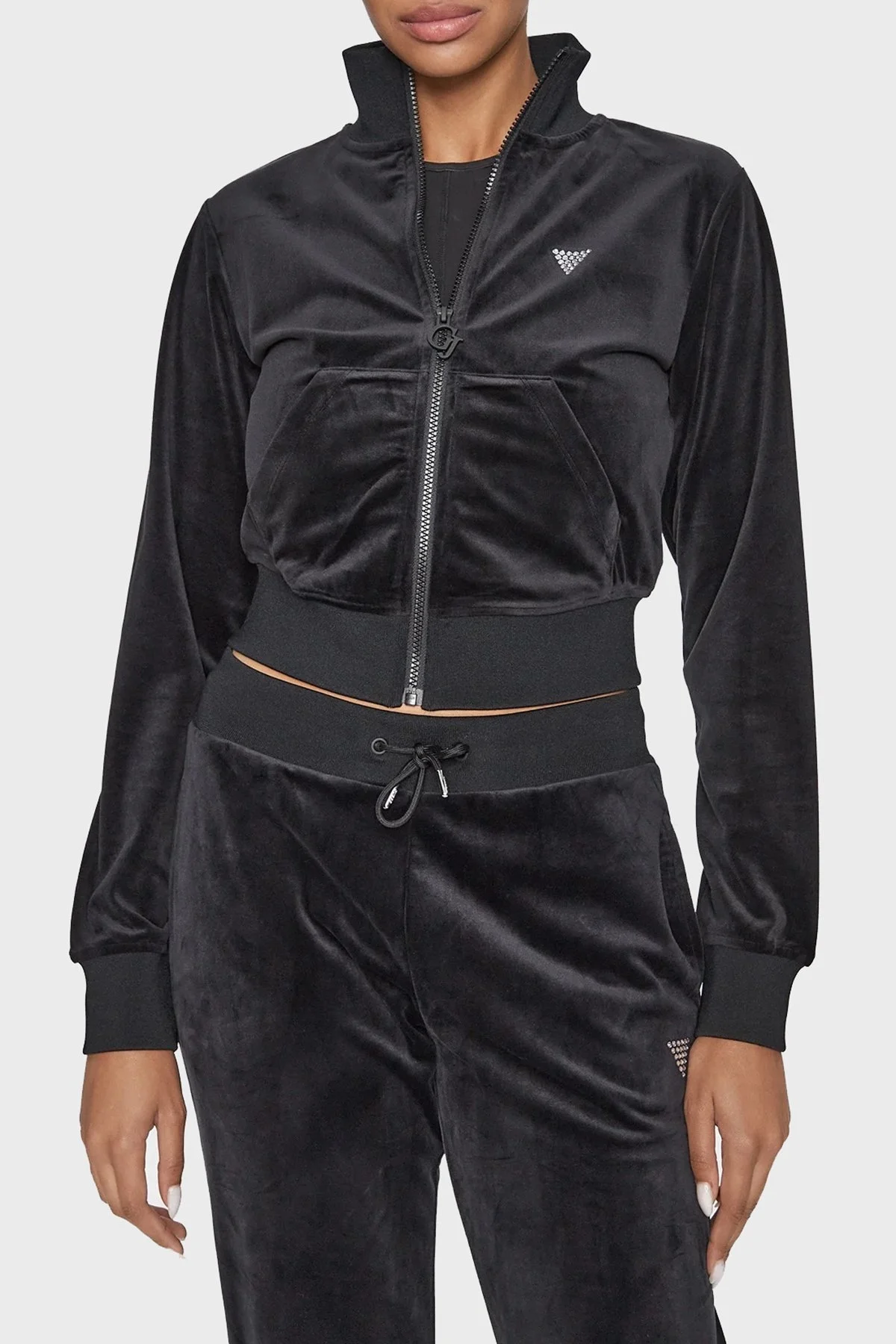 Guess Couture Fermuarlı Crop V3BQ22KBXI2 Bayan Sweat V3BQ22 KBXI2 JBLK SİYAH - 1