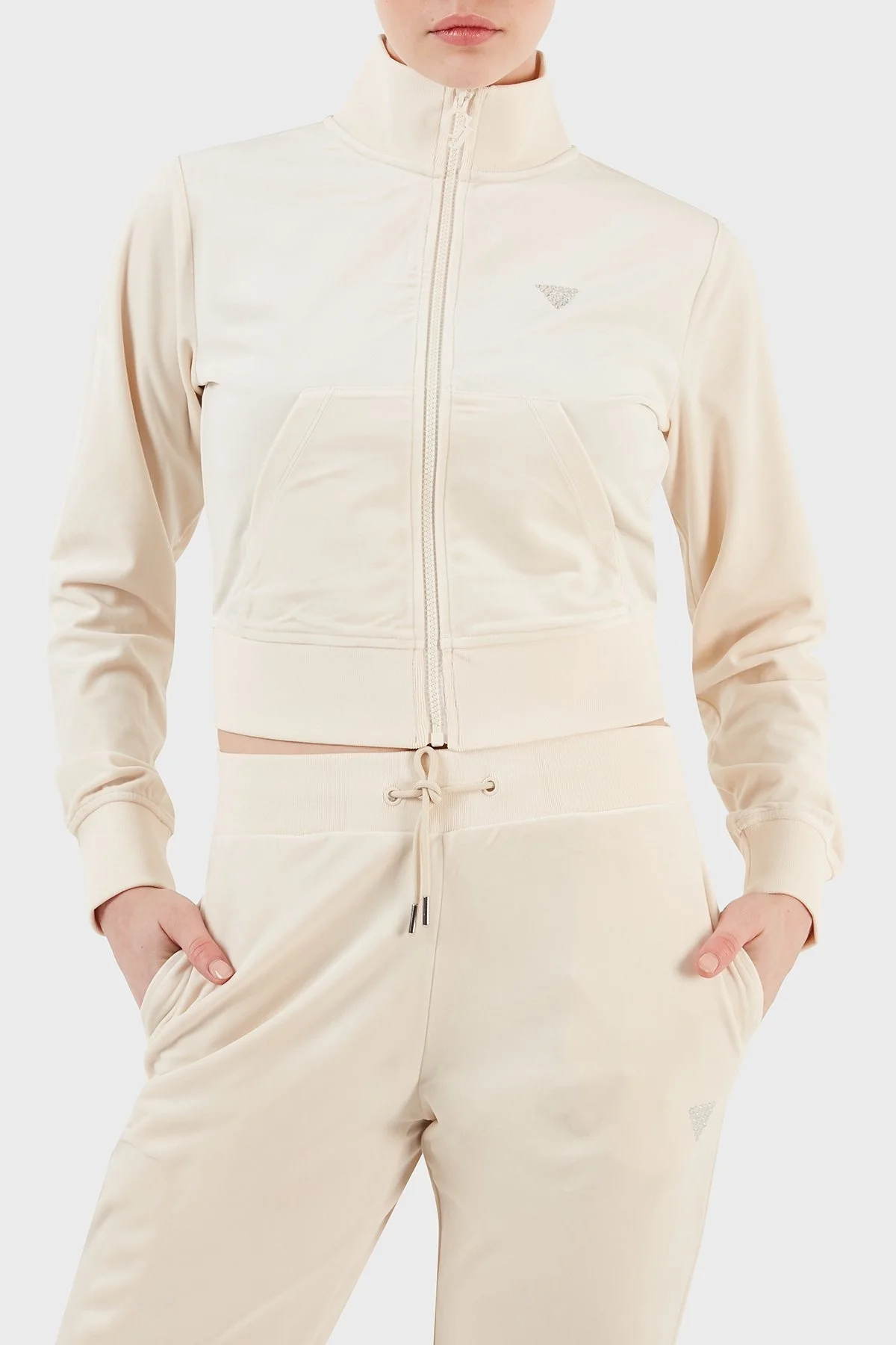 Guess Couture Regular Fit Dik Yaka Kadife Bayan Sweat V3BQ22KBXI2 G1F7 KREM - 1