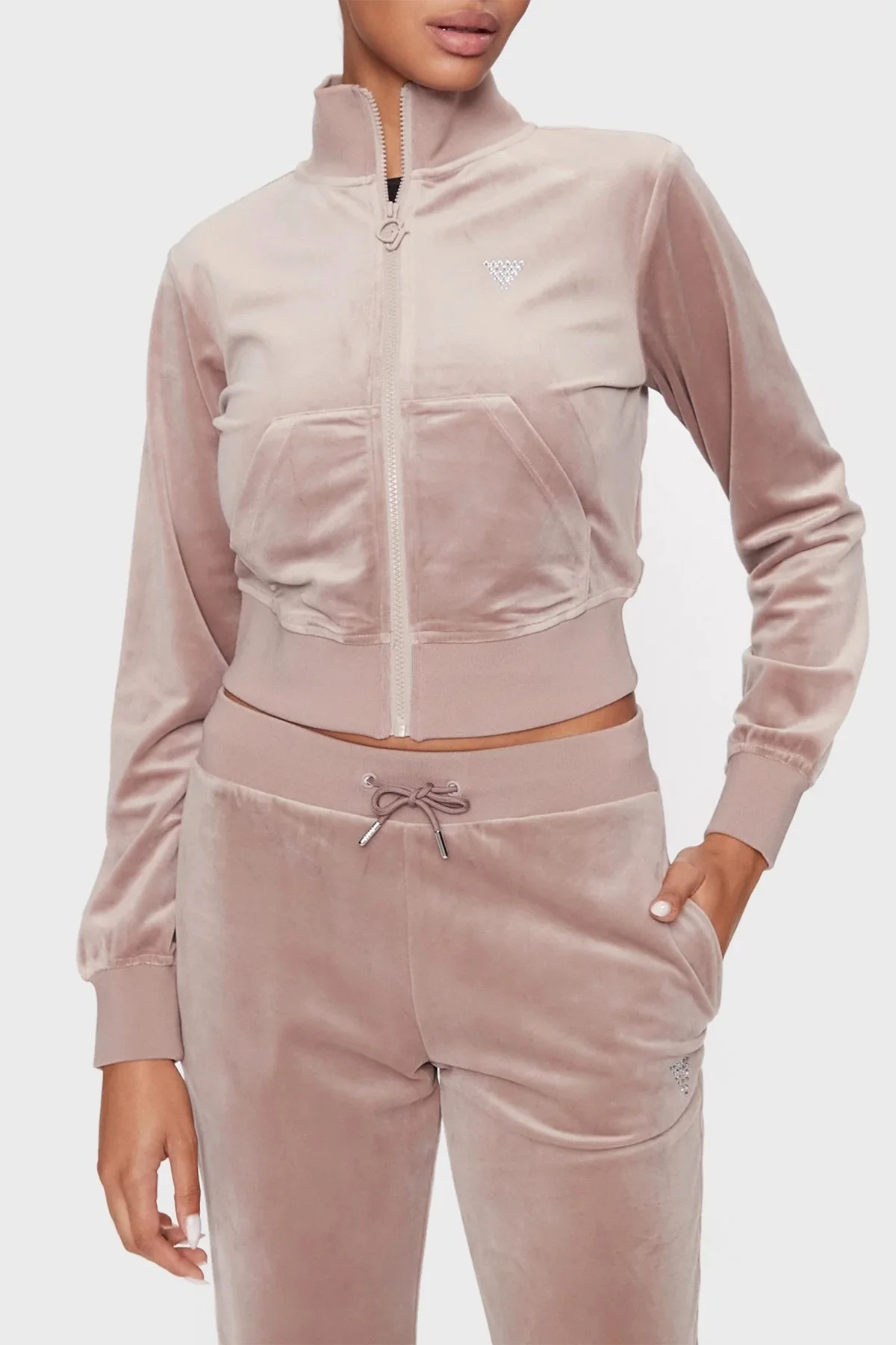 Guess Couture Regular Fit Dik Yaka Kadife V3BQ22KBXI2 Bayan Sweat V3BQ22KBXI2 G1FT PUDRA - 6