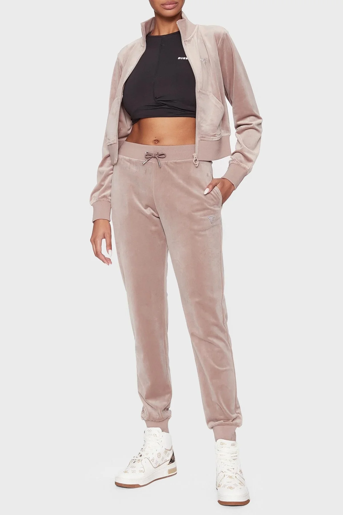 Guess Couture Regular Fit Dik Yaka Kadife V3BQ22KBXI2 Bayan Sweat V3BQ22KBXI2 G1FT PUDRA - 7