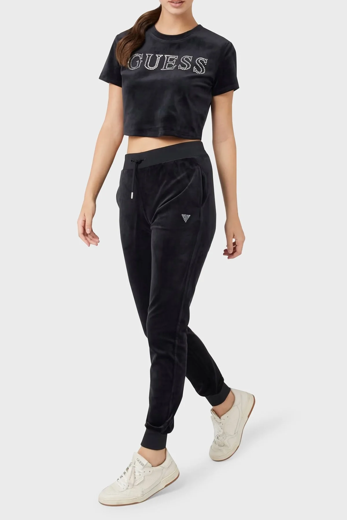 Guess Couture Taşlı Kadife Jogger V3BB27KBXI2 Bayan Pantolon V3BB27 KBXI2 JBLK SİYAH - 3