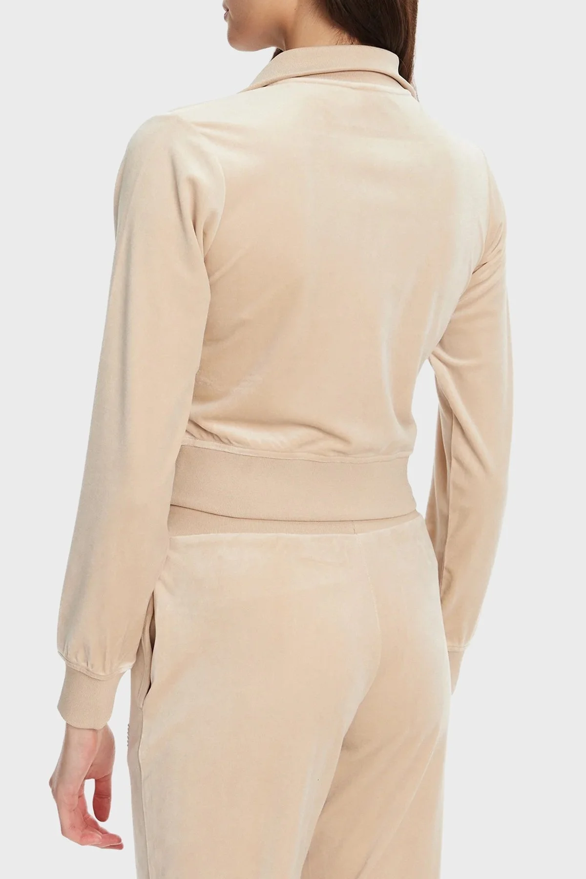 Guess Couture Taşlı Regular Fit Dik Yaka Kadife Crop V3BQ22K0232 Bayan Sweat V3BQ22 K0232 A90F BEJ - 3