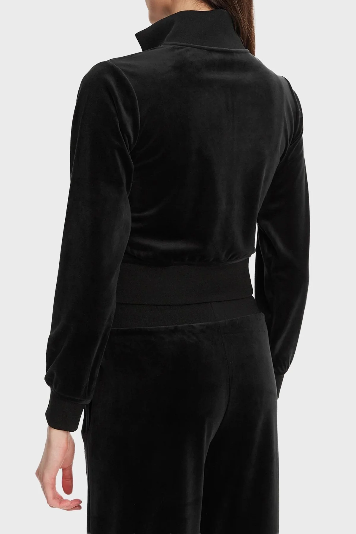 Guess Couture Taşlı Regular Fit Dik Yaka Kadife Crop V3BQ22K0232 Bayan Sweat V3BQ22 K0232 JBLK SİYAH - 3