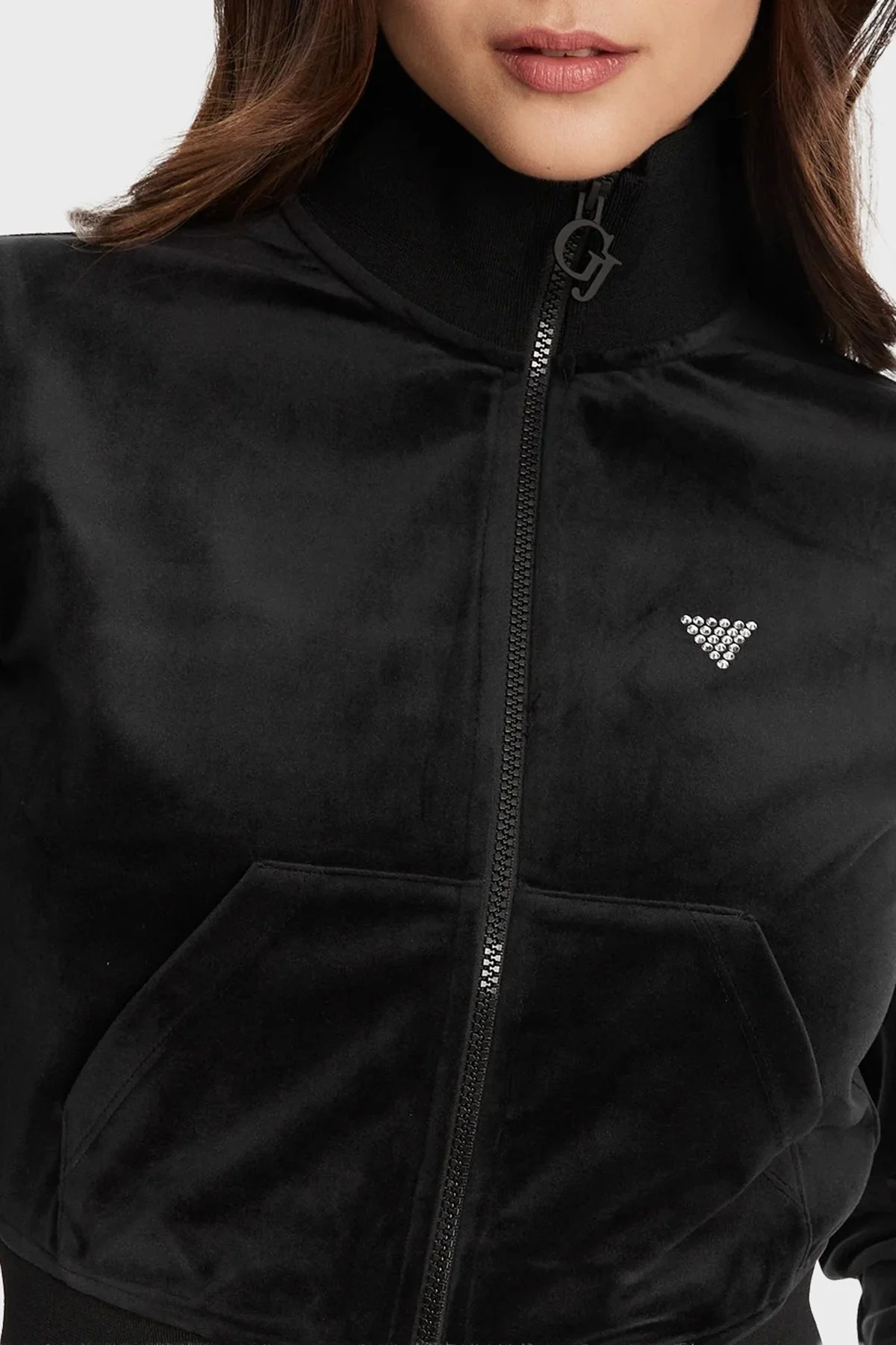 Guess Couture Taşlı Regular Fit Dik Yaka Kadife Crop V3BQ22K0232 Bayan Sweat V3BQ22 K0232 JBLK SİYAH - 4