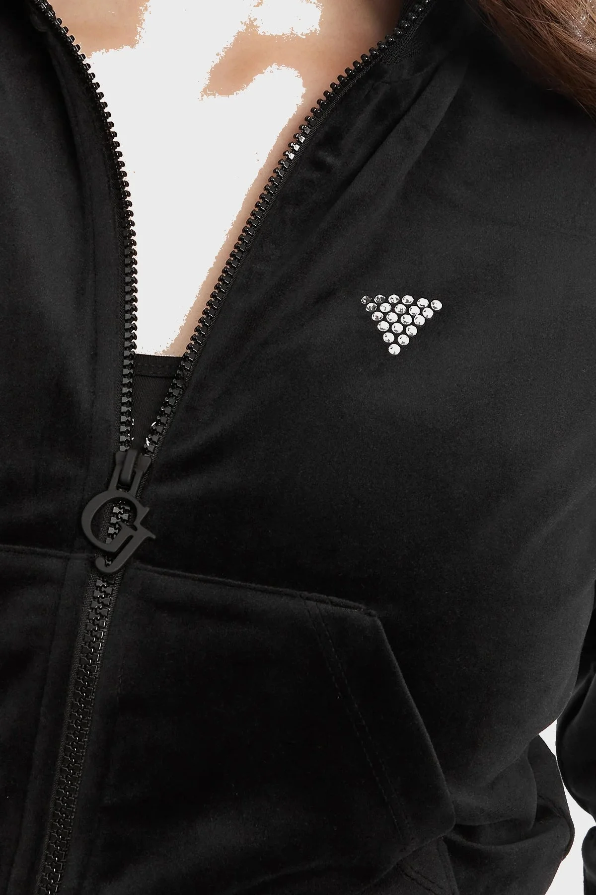 Guess Couture Taşlı Regular Fit Dik Yaka Kadife Crop V3BQ22K0232 Bayan Sweat V3BQ22 K0232 JBLK SİYAH - 5