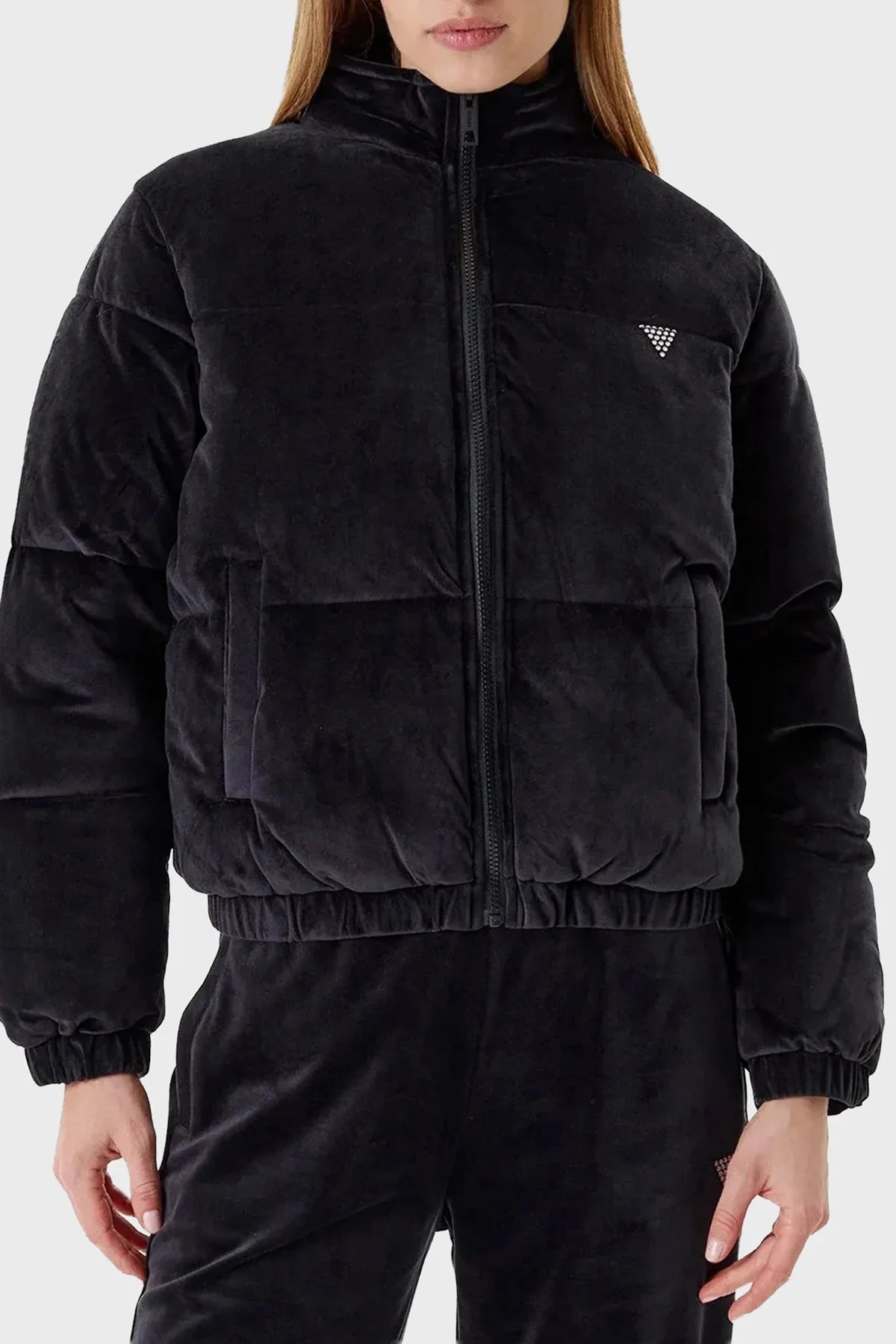 Guess Couture Taşlı Regular Fit Dik Yaka Kısa V4BL03K0232 Bayan Mont V4BL03 K0232 JBLK SİYAH - 1