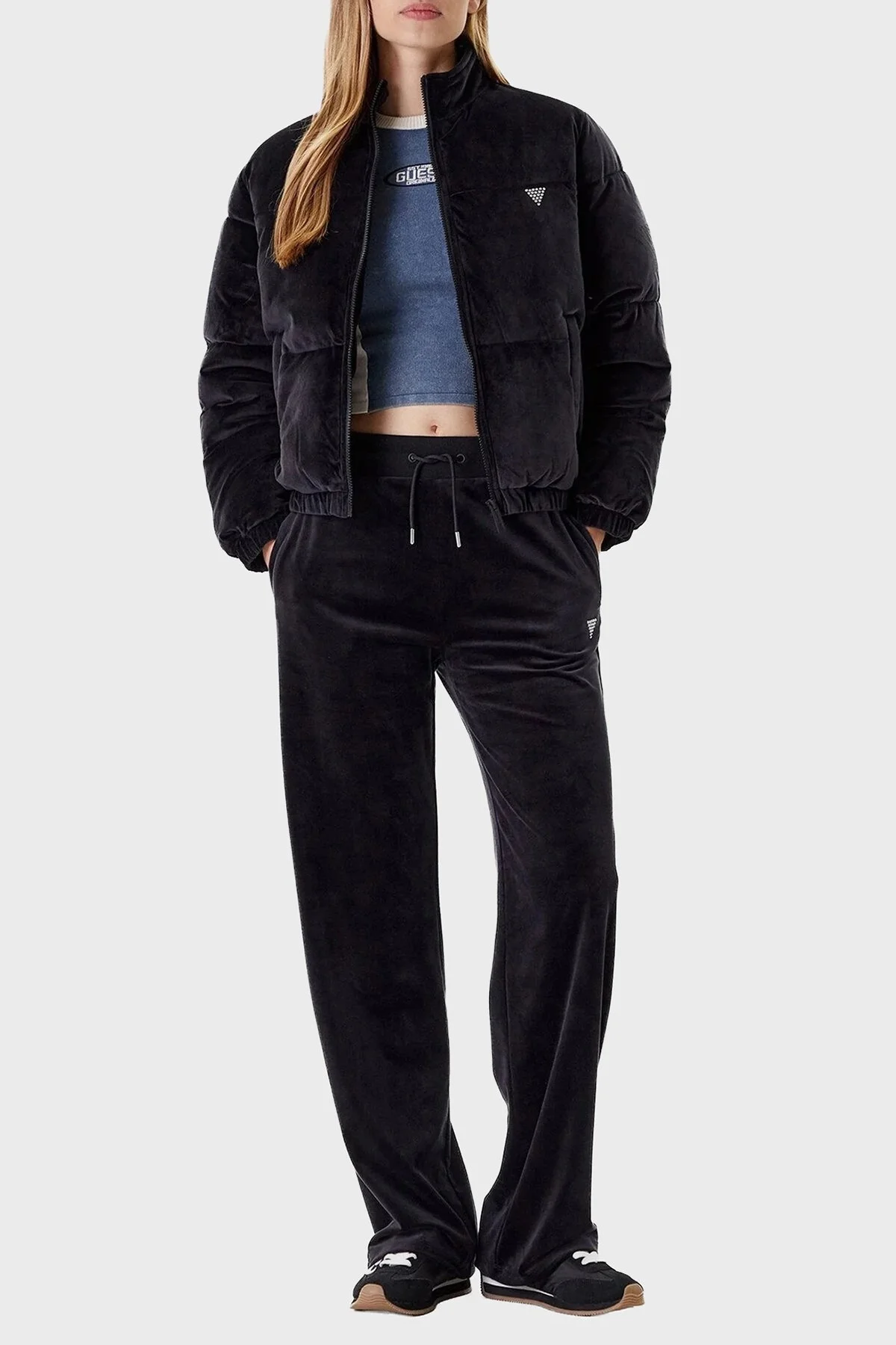 Guess Couture Taşlı Regular Fit Dik Yaka Kısa V4BL03K0232 Bayan Mont V4BL03 K0232 JBLK SİYAH - 2