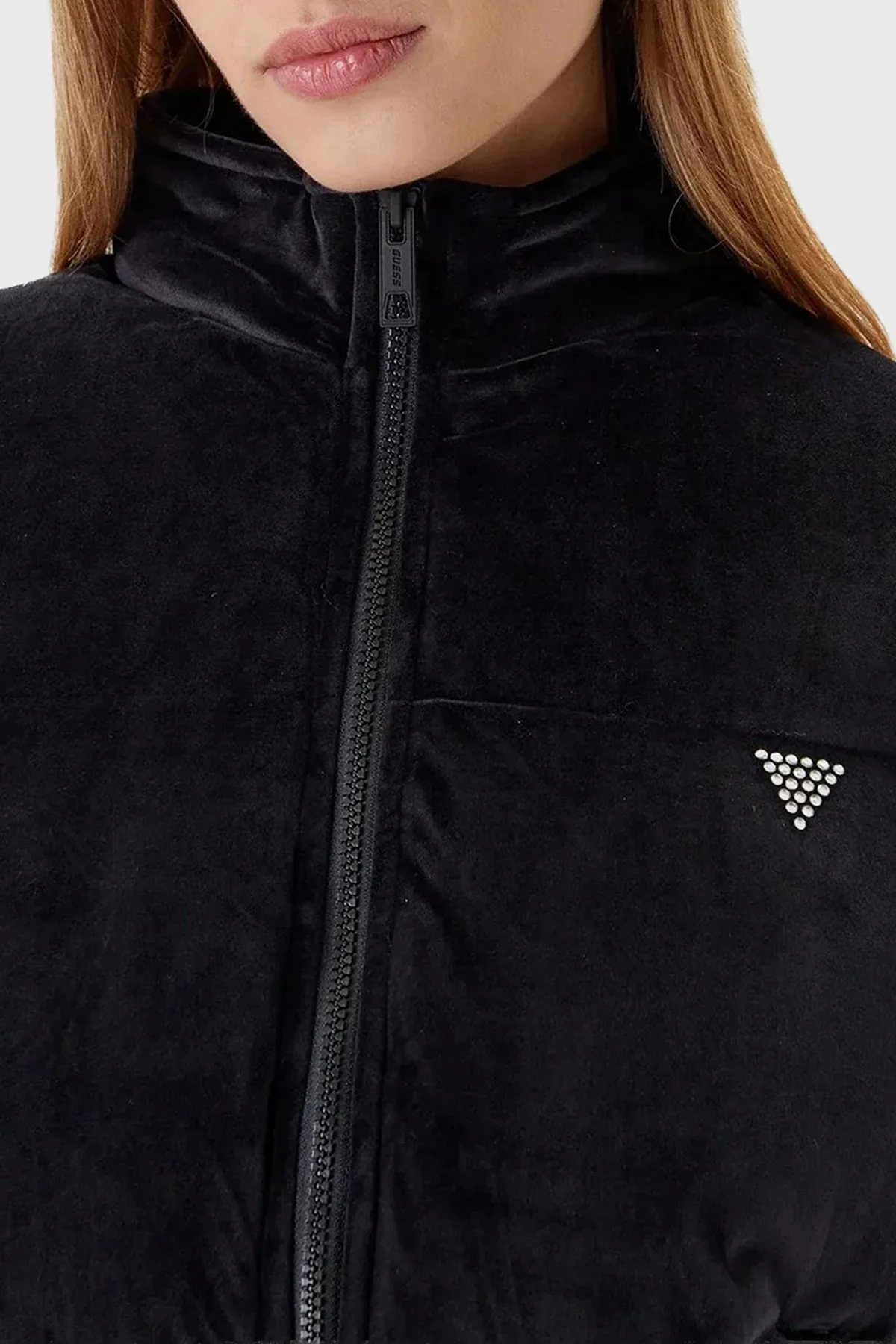 Guess Couture Taşlı Regular Fit Dik Yaka Kısa V4BL03K0232 Bayan Mont V4BL03 K0232 JBLK SİYAH - 5