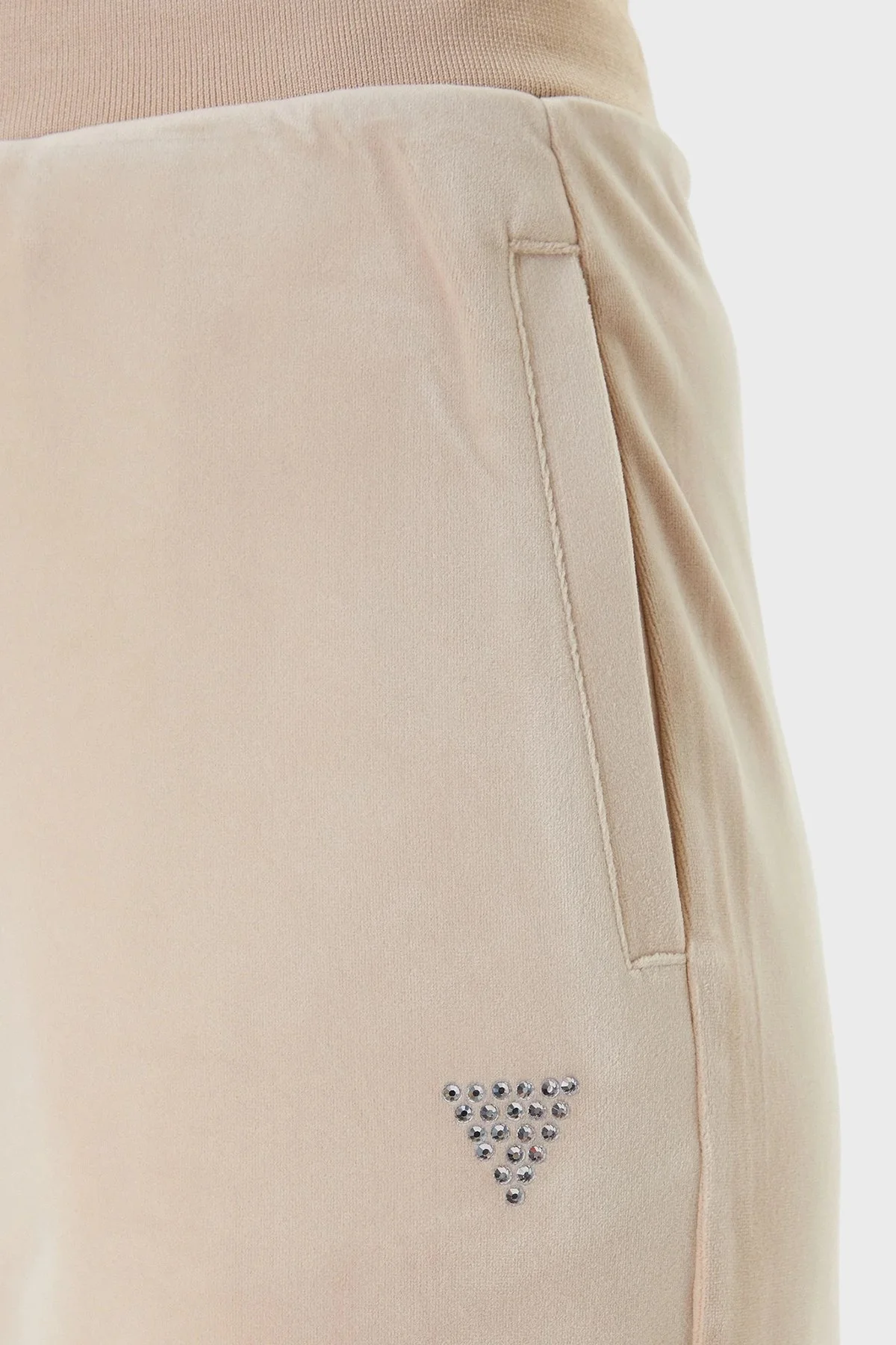 Guess Couture Taşlı Regular Fit Yüksek Bel Kadife Jogger V3BB26K0232 Bayan Pantolon V3BB26 K0232 A90F BEJ - 5