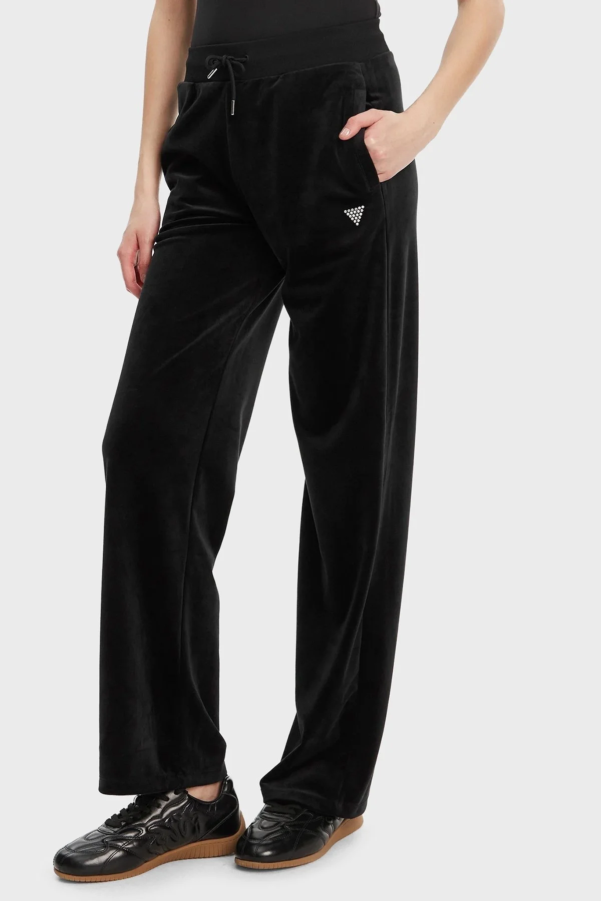 Guess Couture Taşlı Regular Fit Yüksek Bel Kadife Jogger V3BB26K0232 Bayan Pantolon V3BB26 K0232 JBLK SİYAH - 1