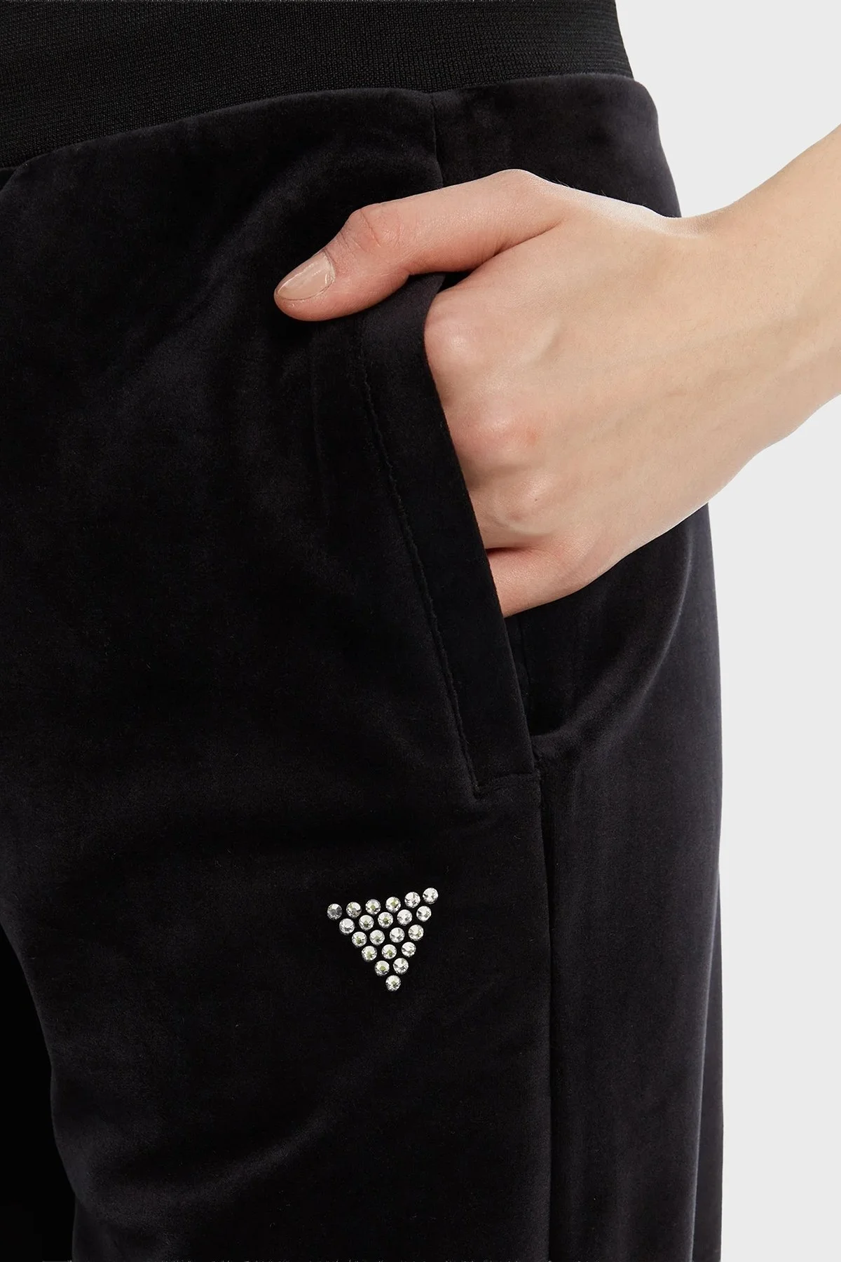 Guess Couture Taşlı Regular Fit Yüksek Bel Kadife Jogger V3BB26K0232 Bayan Pantolon V3BB26 K0232 JBLK SİYAH - 4