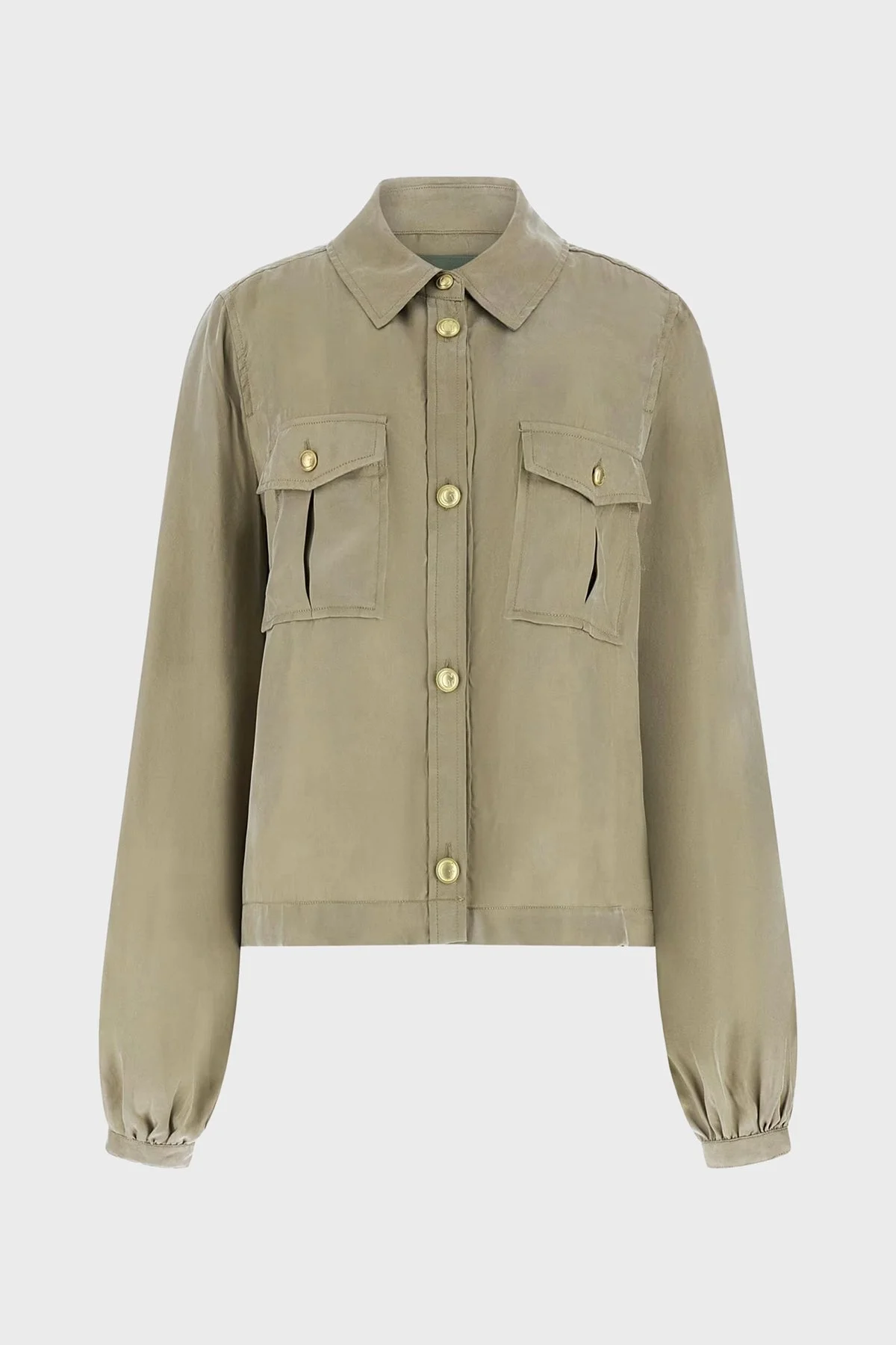 Guess Dalia Comfort Fit Klasik Yaka Uzun Balon Kollu W6GH22W1789 Bayan Gömlek W6GH22 W1789 G8CJ HAKİ - 5